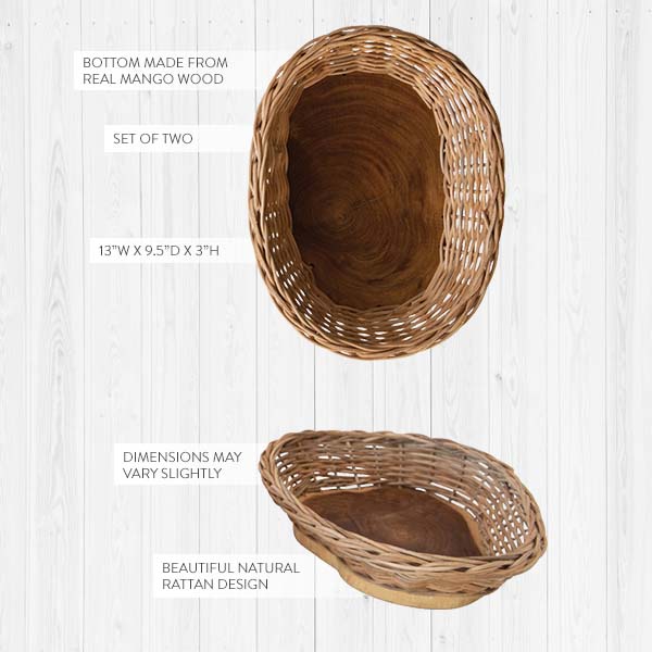 Handgewebte Rattan- & Mangoholzschale mit Naturkante, 2er-Set