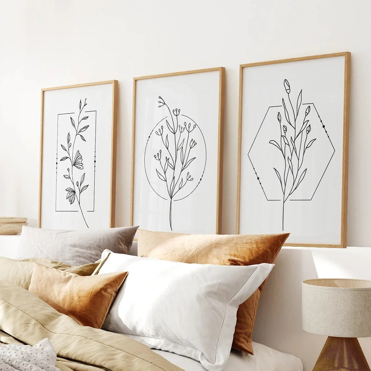 Minimalistische Blumen-Linienkunst: Schwarz-Weiß-Wandkunst-Set