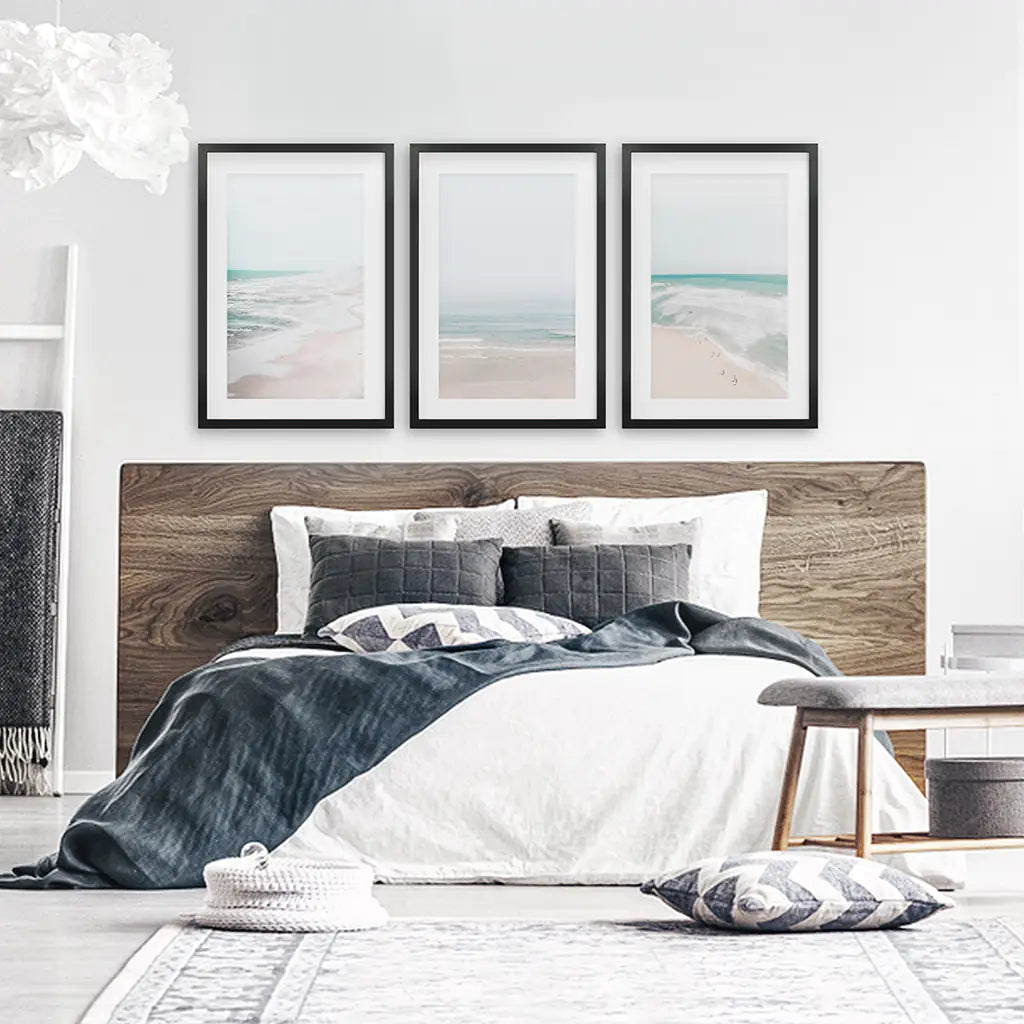 Minimalistisches neutrales Ozean-Strand-Wandkunst-Set mit 3 Teilen
