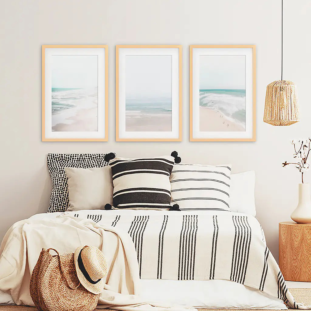 Minimalistisches neutrales Ozean-Strand-Wandkunst-Set mit 3 Teilen