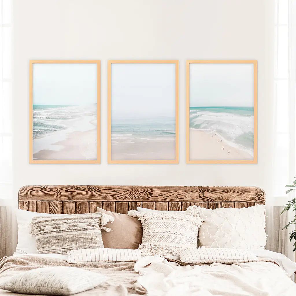 Minimalistisches neutrales Ozean-Strand-Wandkunst-Set mit 3 Teilen