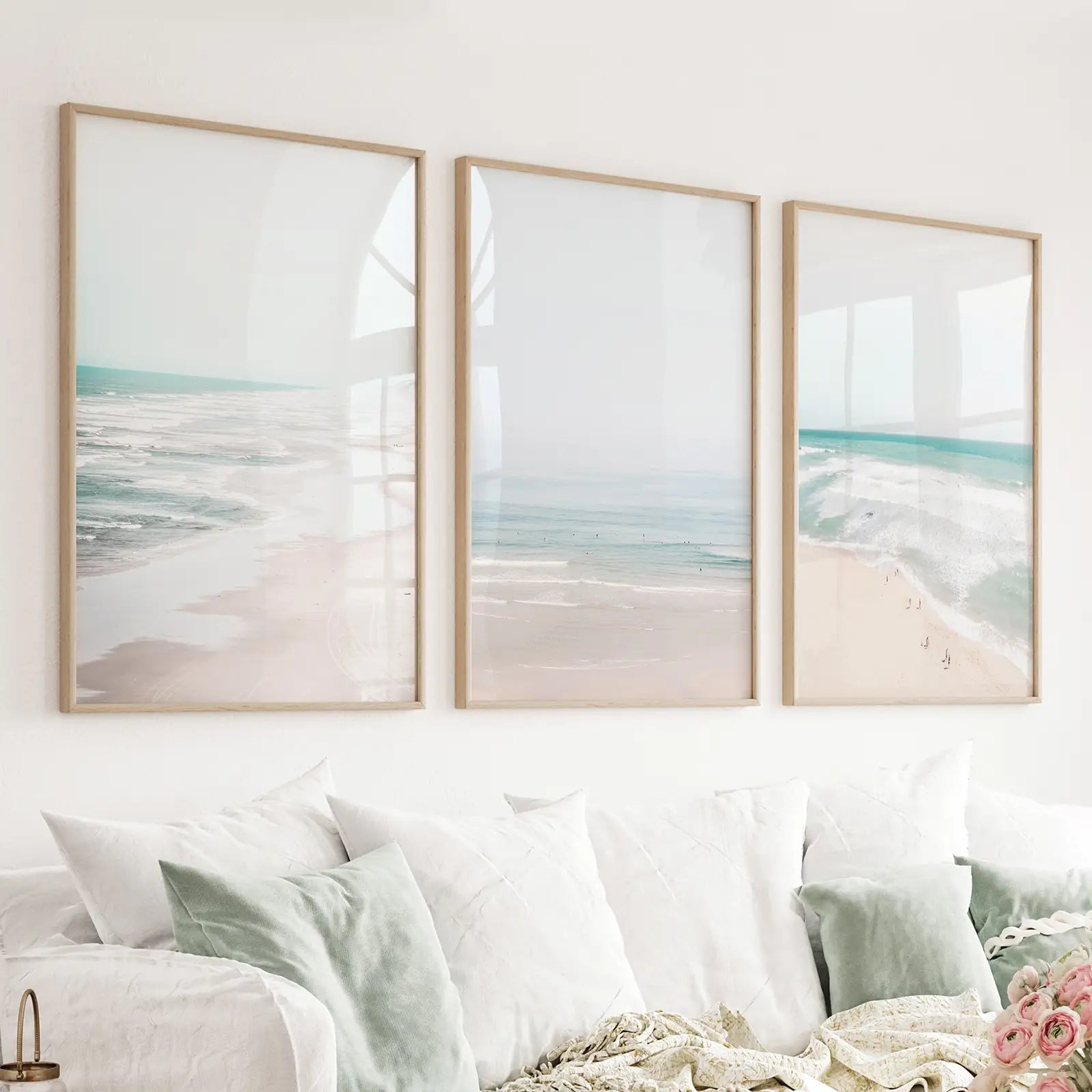 Minimalistisches neutrales Ozean-Strand-Wandkunst-Set mit 3 Teilen