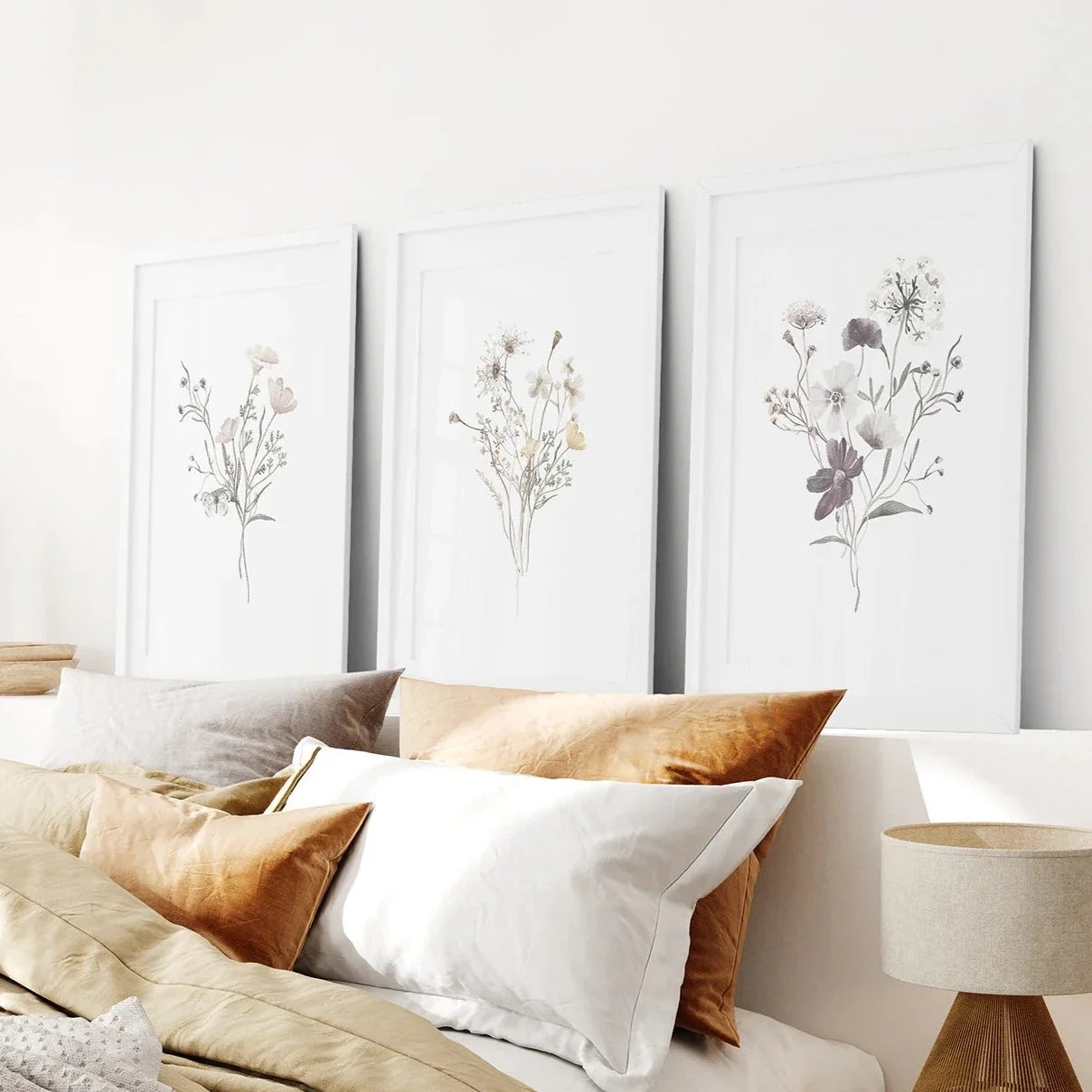 3-teiliges Blumen-Wandbild-Set in Aquarell