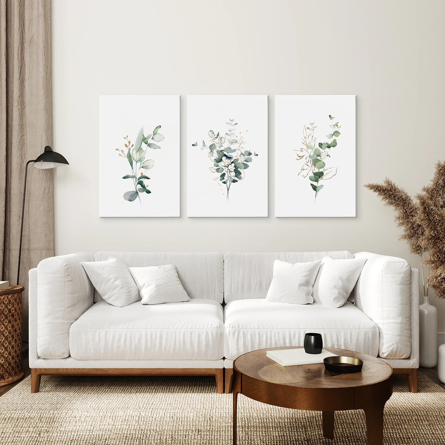 Gold & Grüne Eukalyptus-Wandkunst 3er-Set