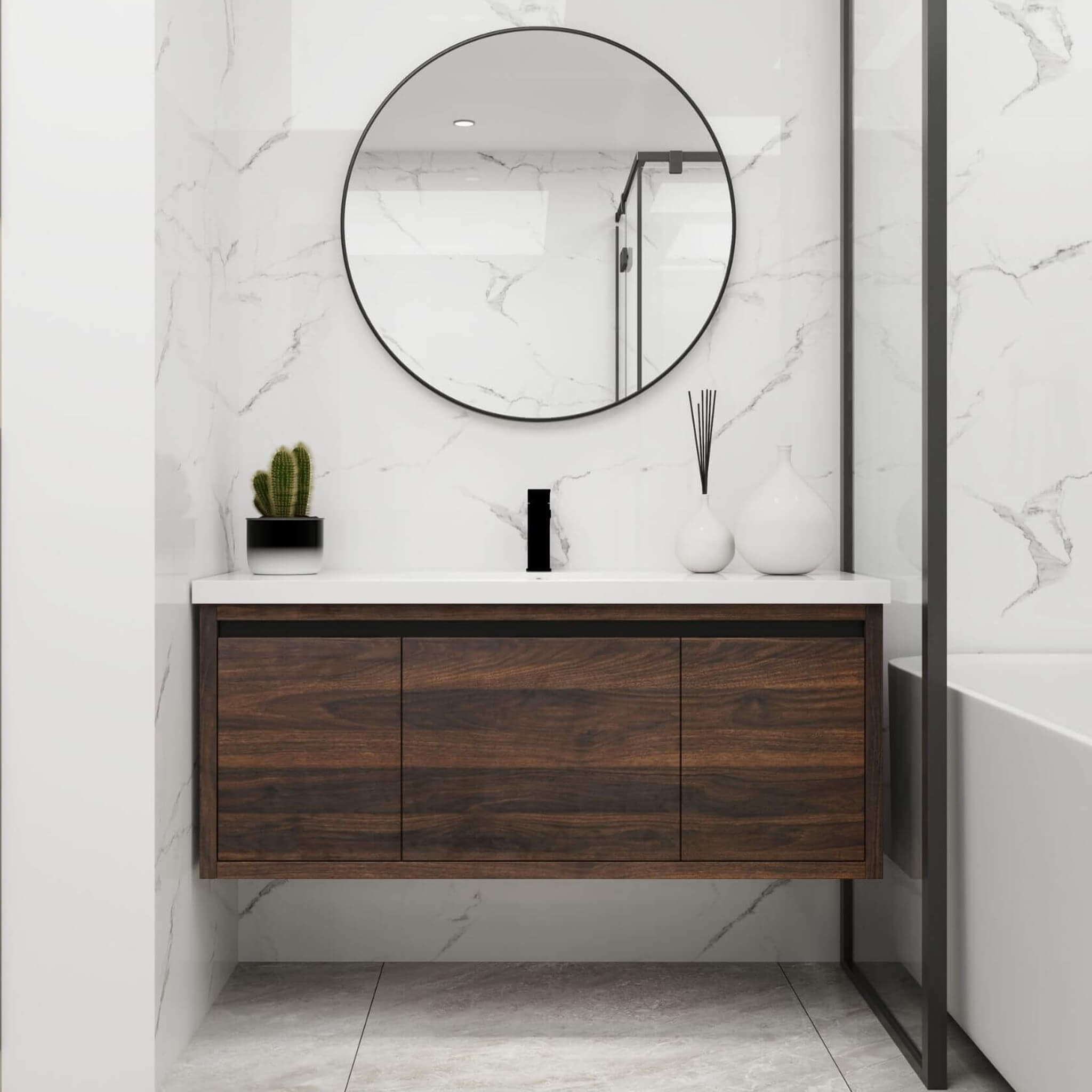 Nuvia Floating Bathroom Vanity With Resin Sink Soft Close Doors (SAK82560)