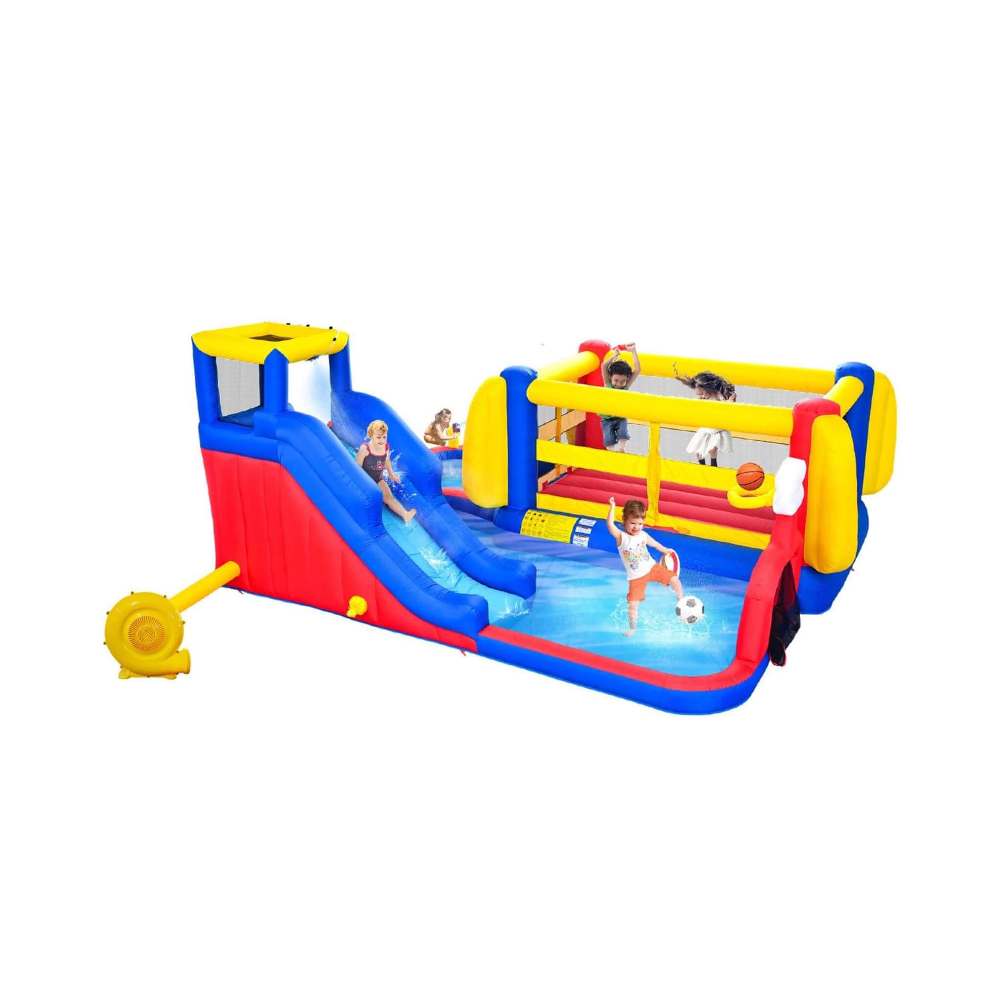 7-in-1 aufblasbarer Wasserpark mit Rutsche, Pool und Hüpfburg (SAK74216)