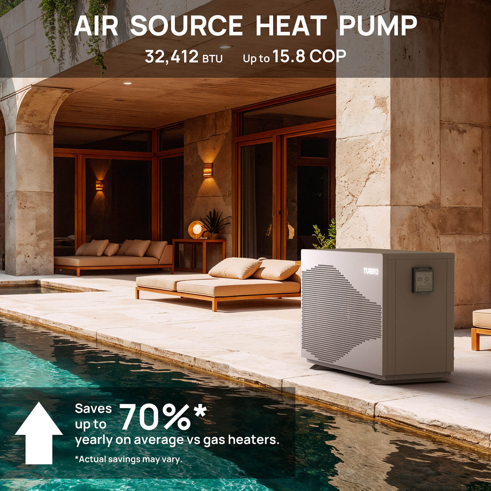 Beluga Inverter Pool Heat Pump, 33K/58K/100K BTU