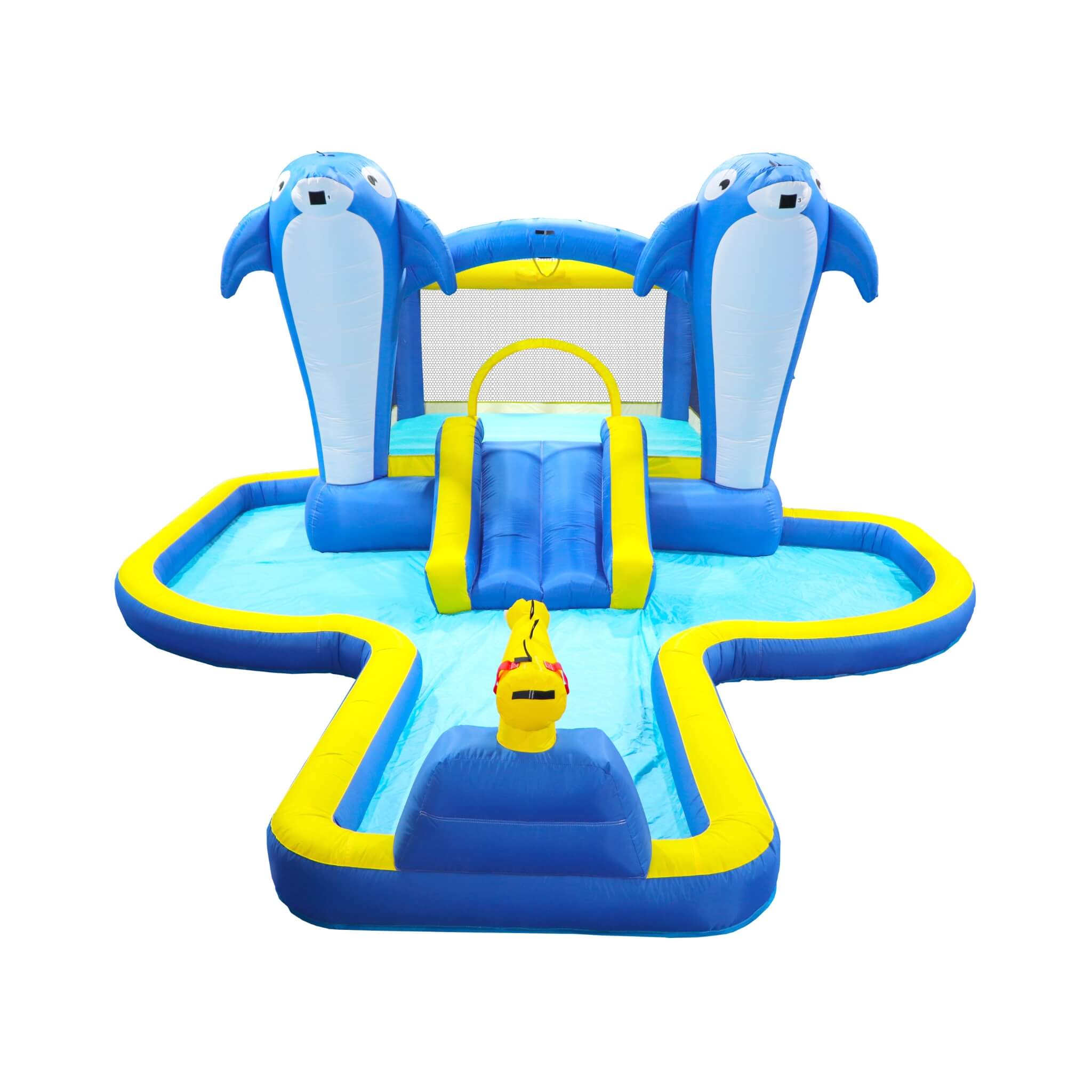 8-in-1 aufblasbares Wasserpark-Hüpfburg mit Sprinkler, Wasserpistole und Basketballkorb (SAK38152)
