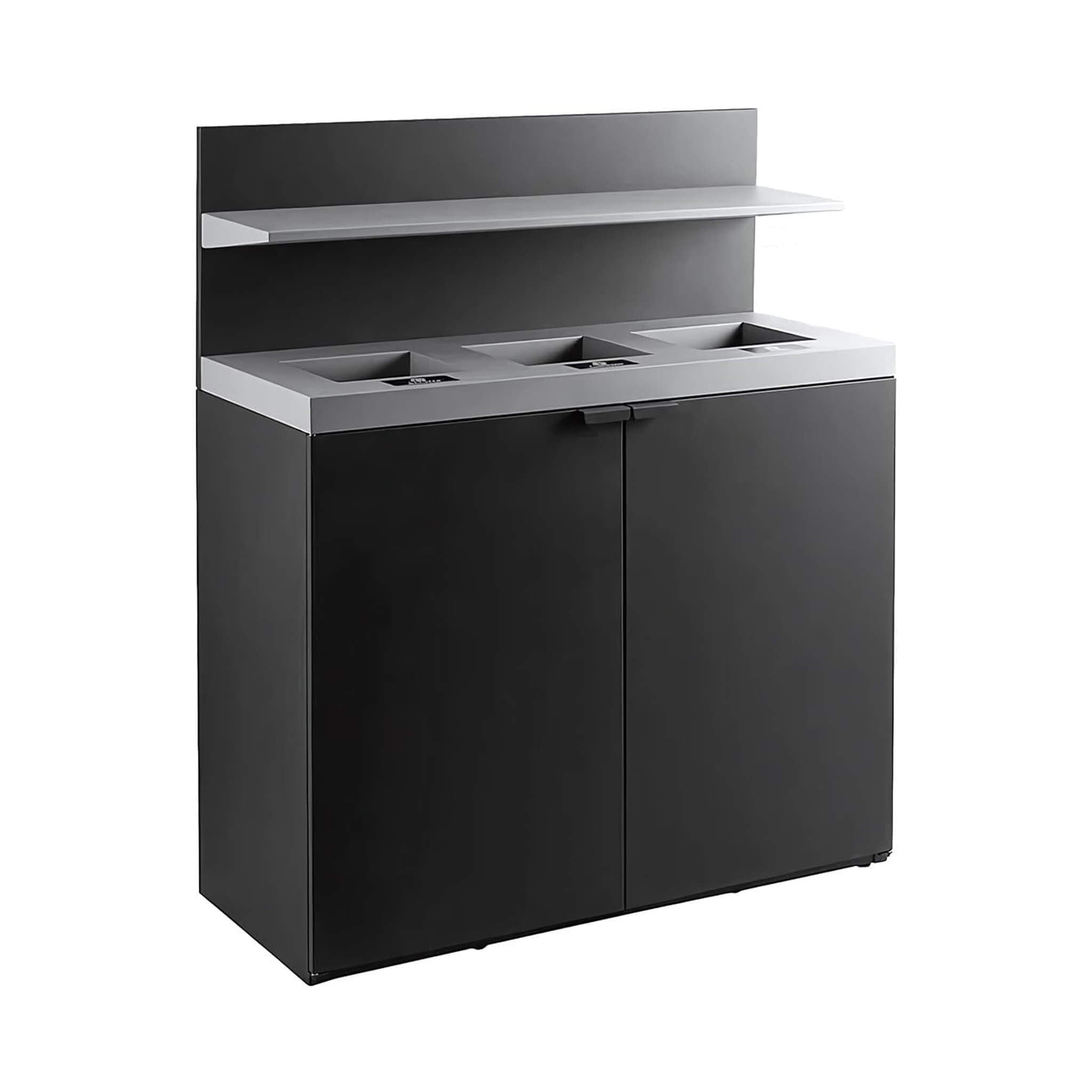 86-Gallon Heavy-Duty Commercial Steel Three-Stream Trash Can Cabinet With Tray Holder (SAK31860)