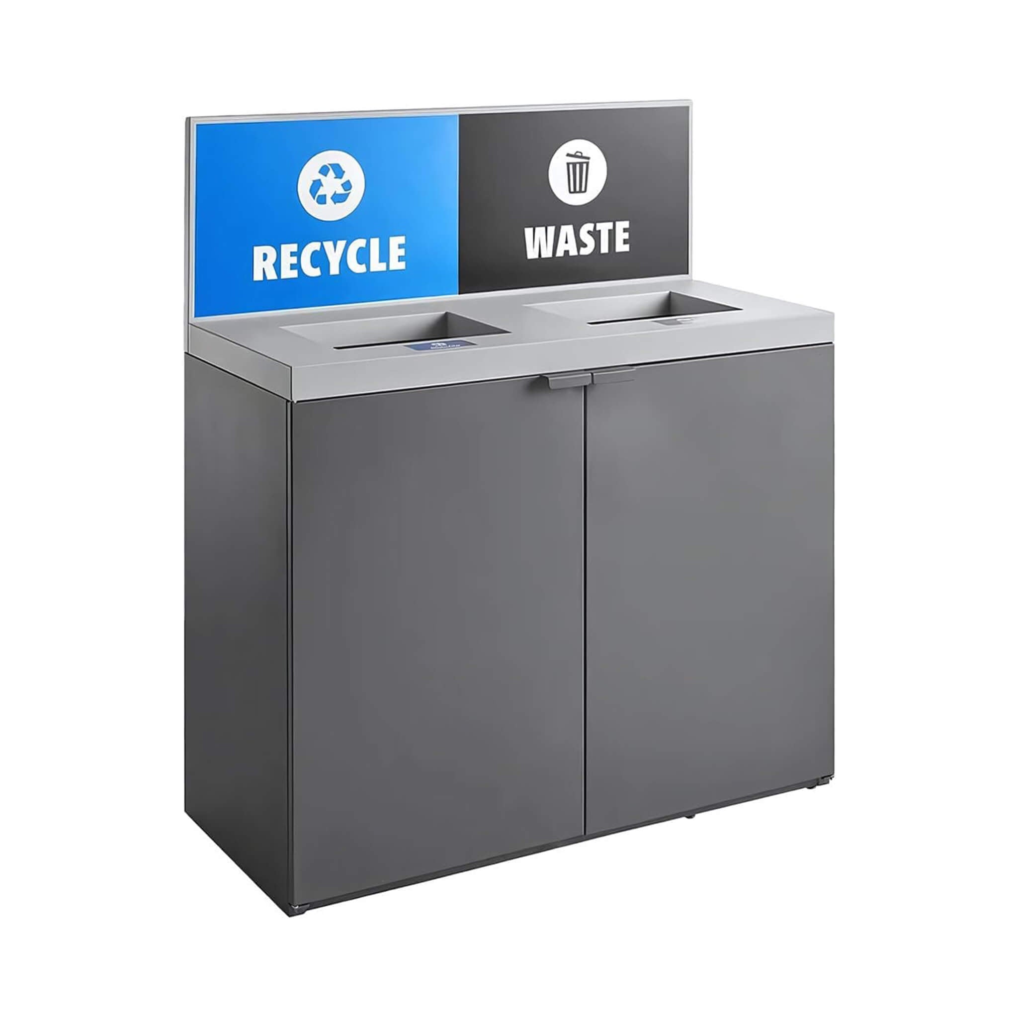 86-Gallon Heavy-Duty Commercial Steel Two-Stream Trash Can Cabinet With Panel (SAK73108)