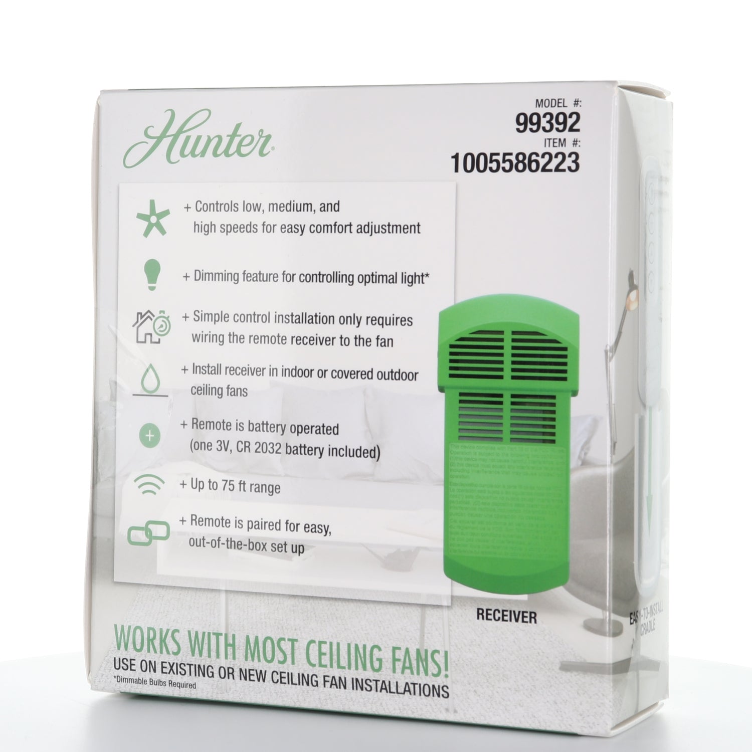 Hunter Universal 3 Speed Ceiling Fan Kit with Handheld Remote Control - White - Damp Rated - 99392