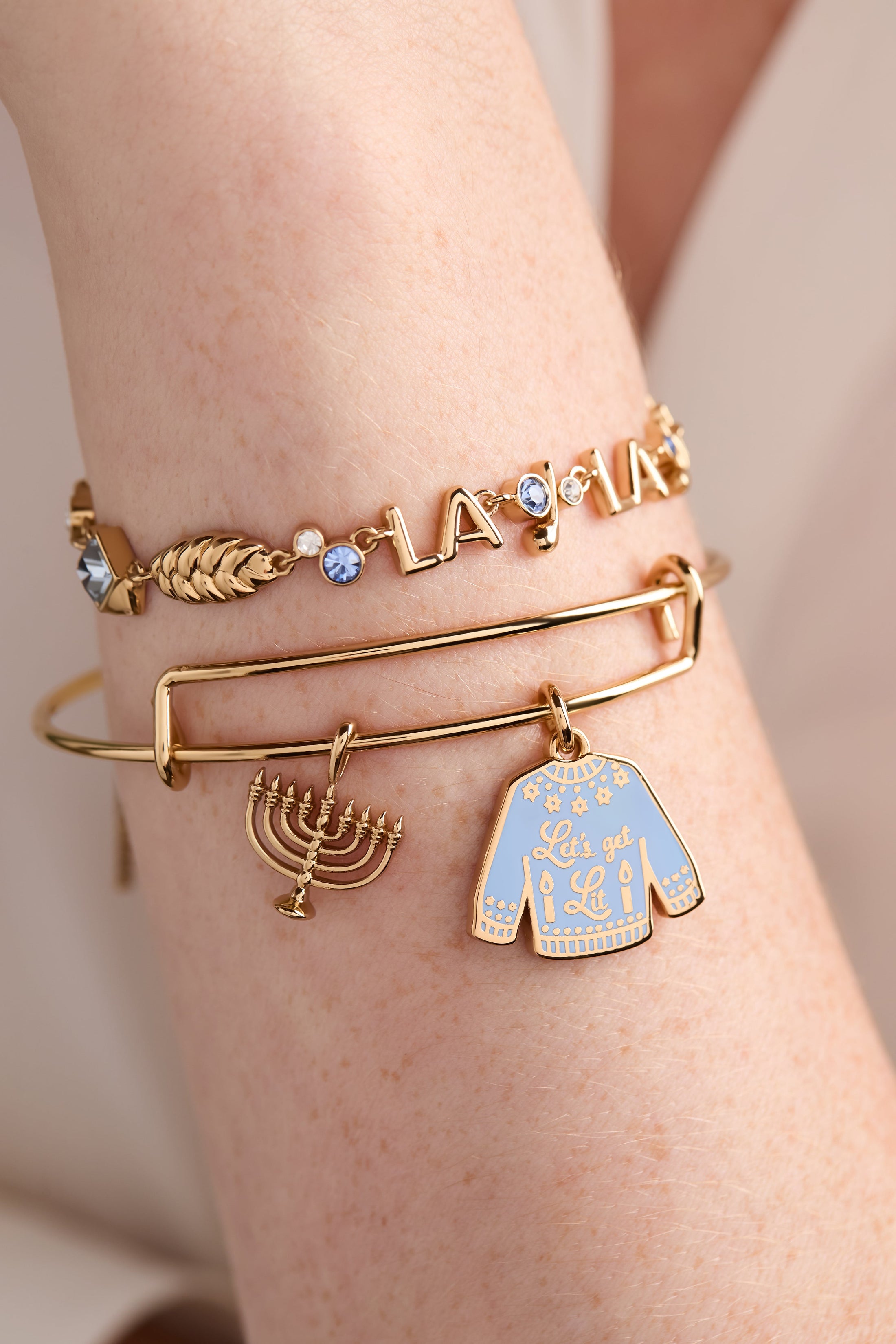 Hanukkah 'Let's Get Lit' Ugly Sweater & Menorah Bangle