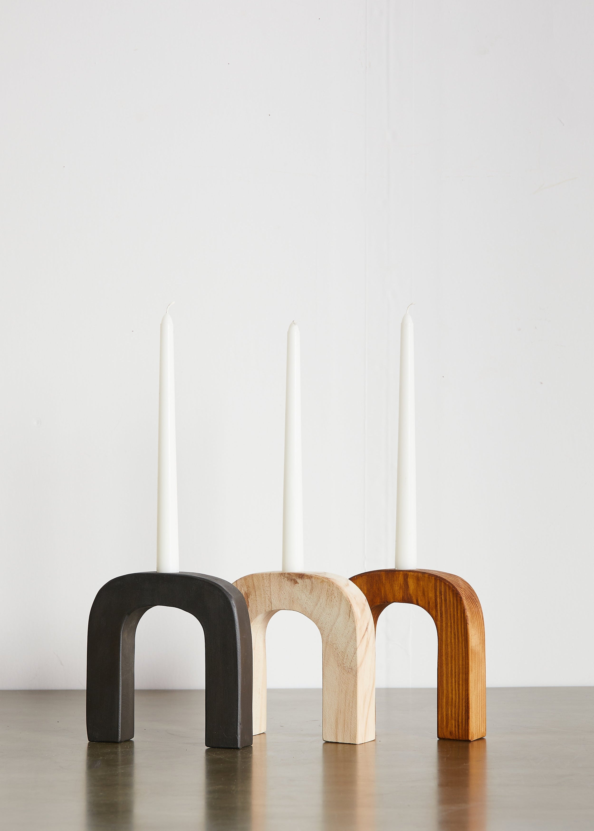 Kerzenständer aus Holz für Stabkerzen, Bogenform