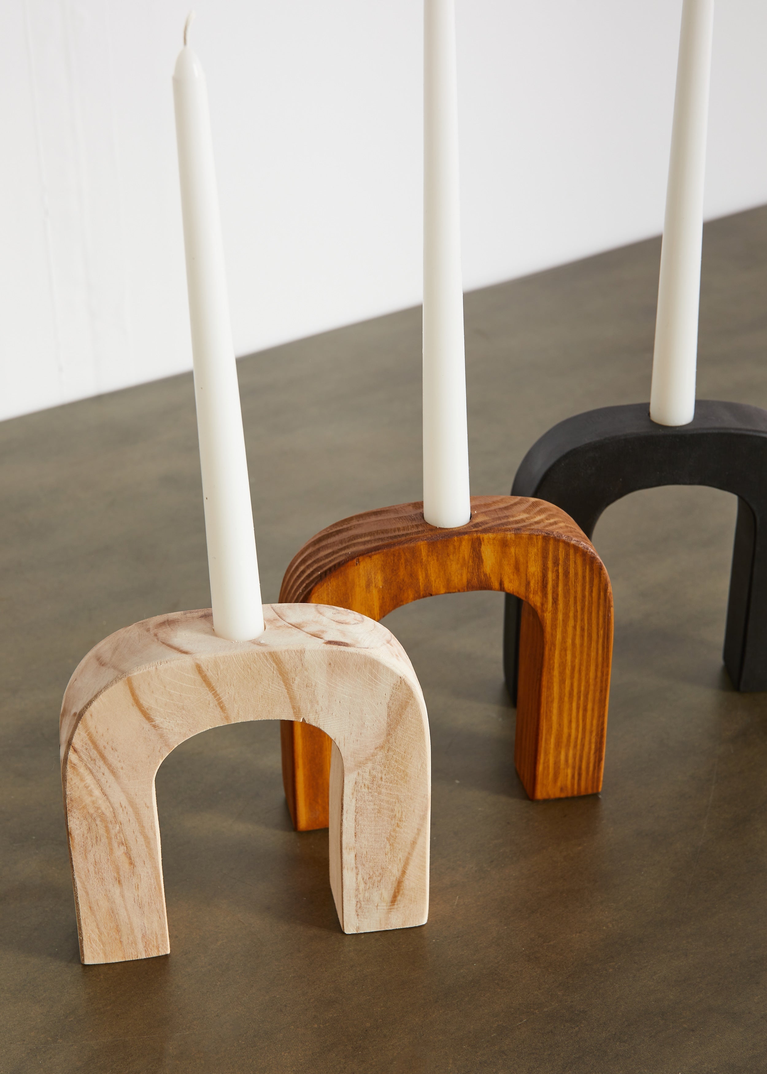Kerzenständer aus Holz für Stabkerzen, Bogenform