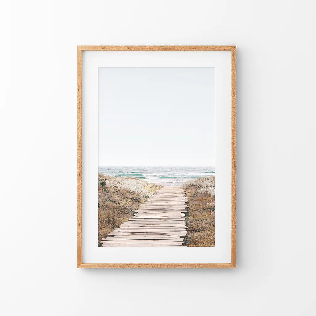 Beige Strandweg Wanddekoration. Moderner Boho-Druck