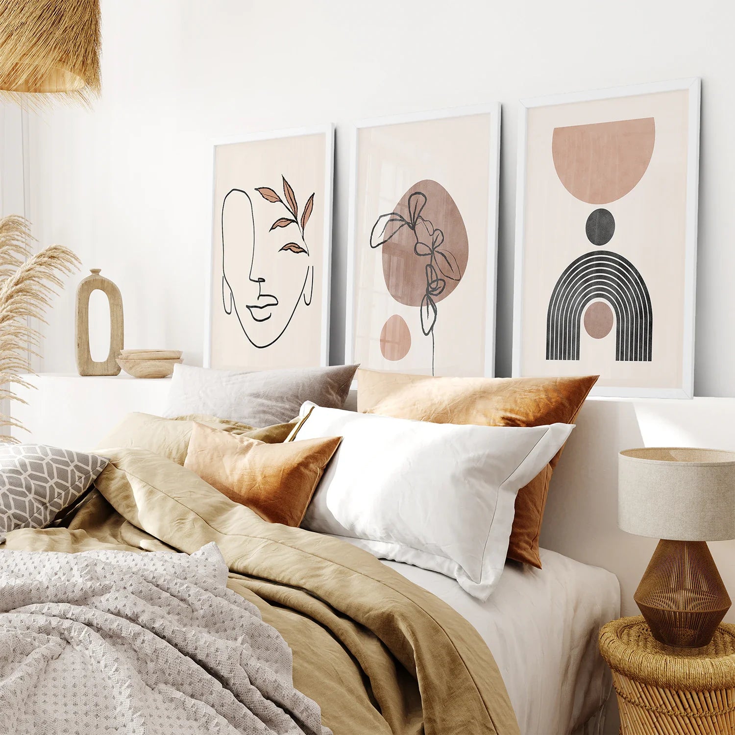 Boho Abstraktes Kunst Set aus 3 - Modernes Poster-Bundle