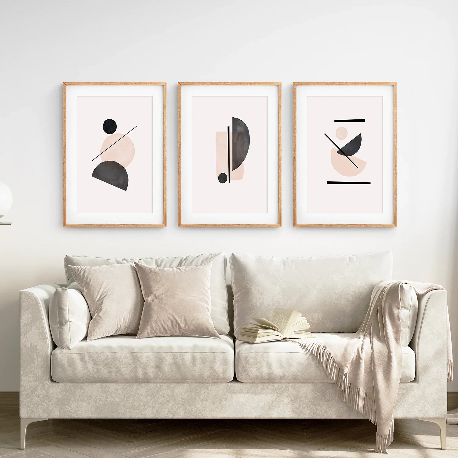 Mid-Century Modern Kunstdruck-Set: Beige & Schwarze Abstrakte Kunst