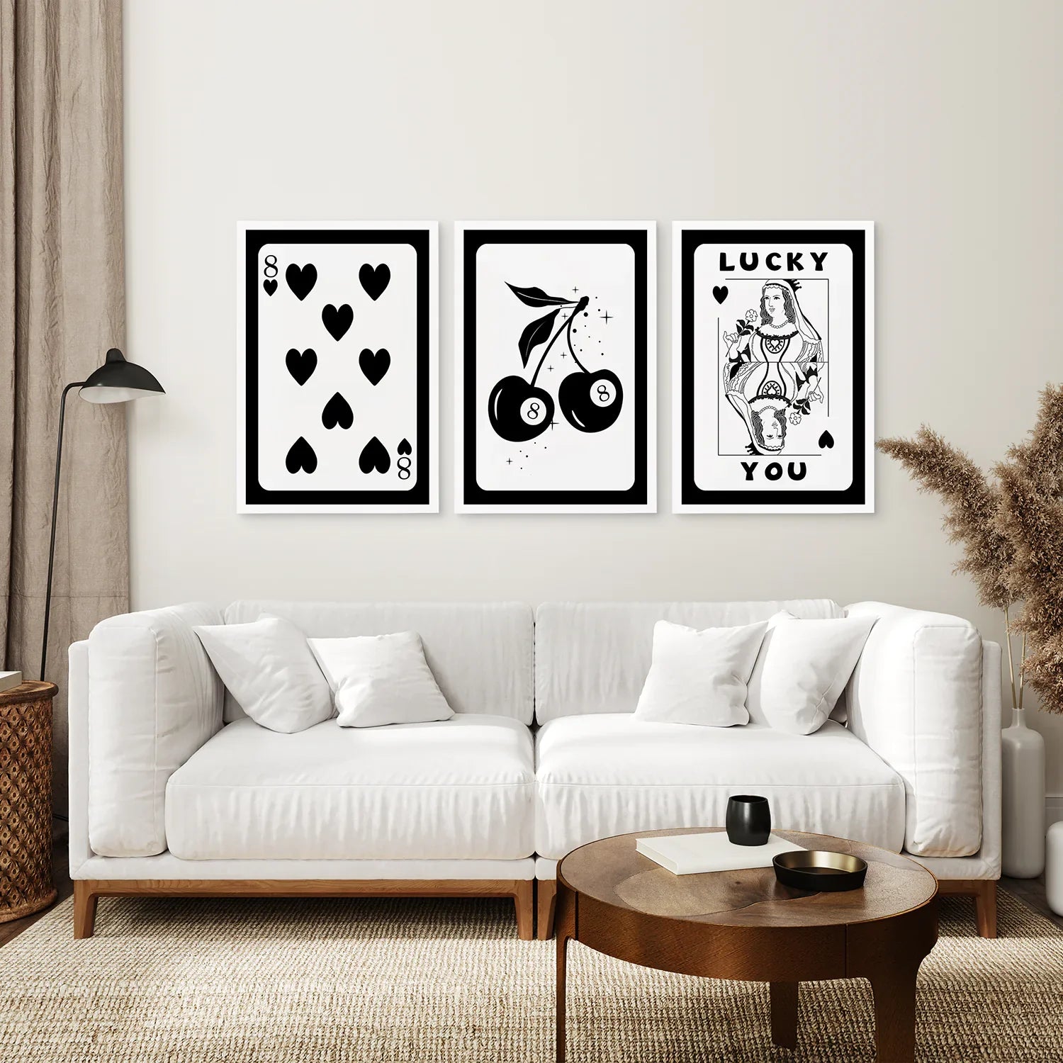 Schwarze und weiße 8-Ball Kirsch-Kunstdrucke (3er-Set)