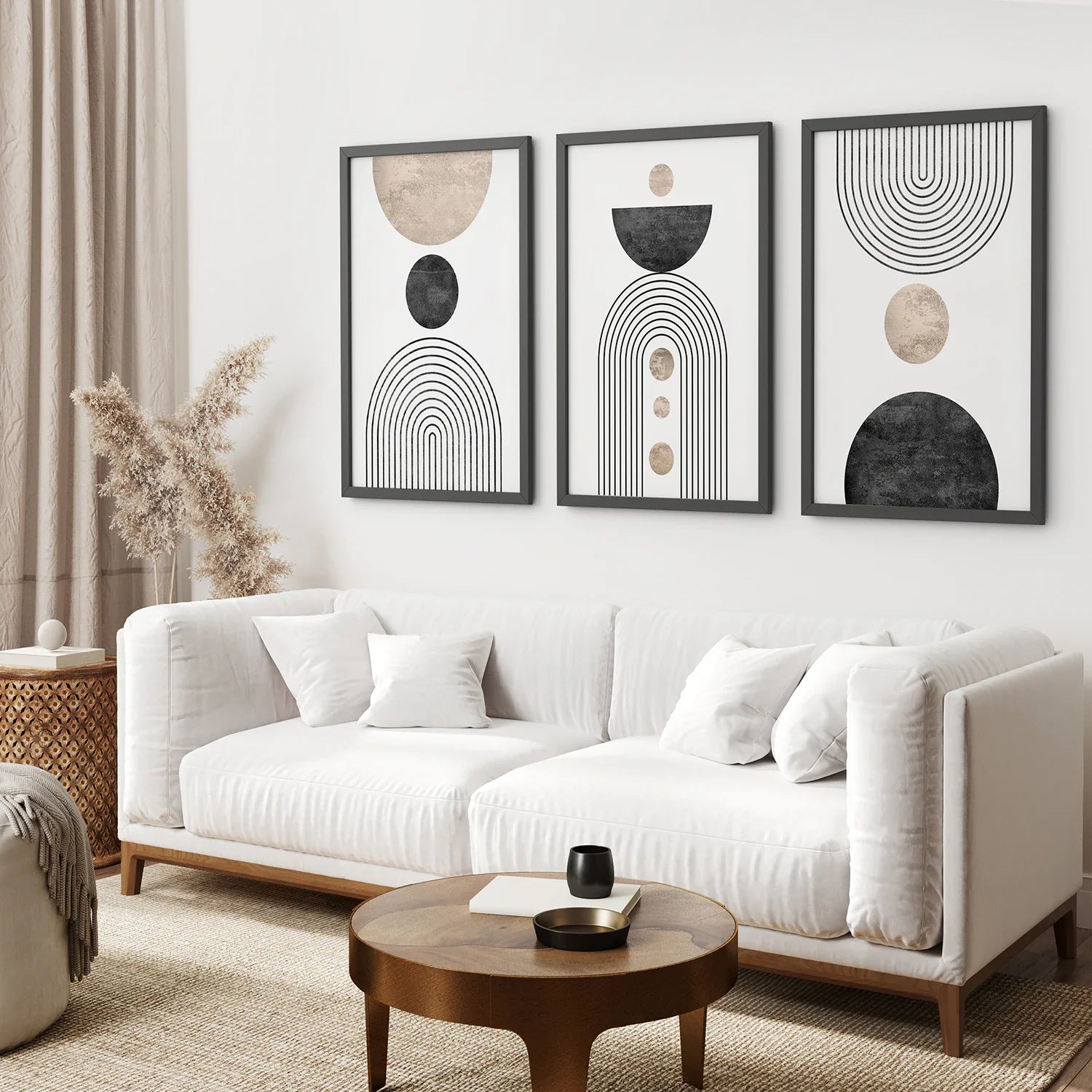 Minimalistisches Wandkunst-Set – Moderne Kunstdrucke Schwarzer Regenbogen