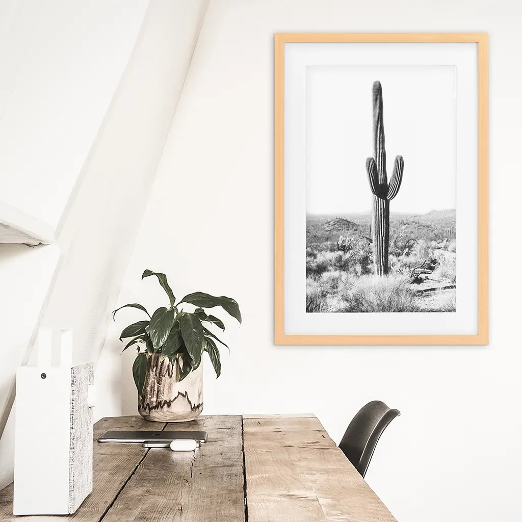 Saguaro-Kaktus-Druck. Schwarz-Weiß Arizona Wüste Natur