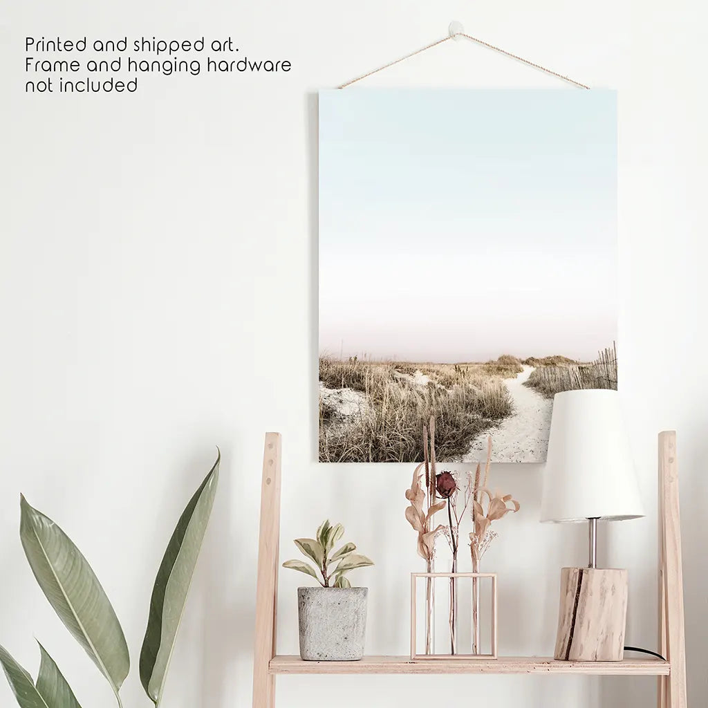 Boho Chic Wandkunstdruck. Sandiger Strandweg, Getrocknetes Gras
