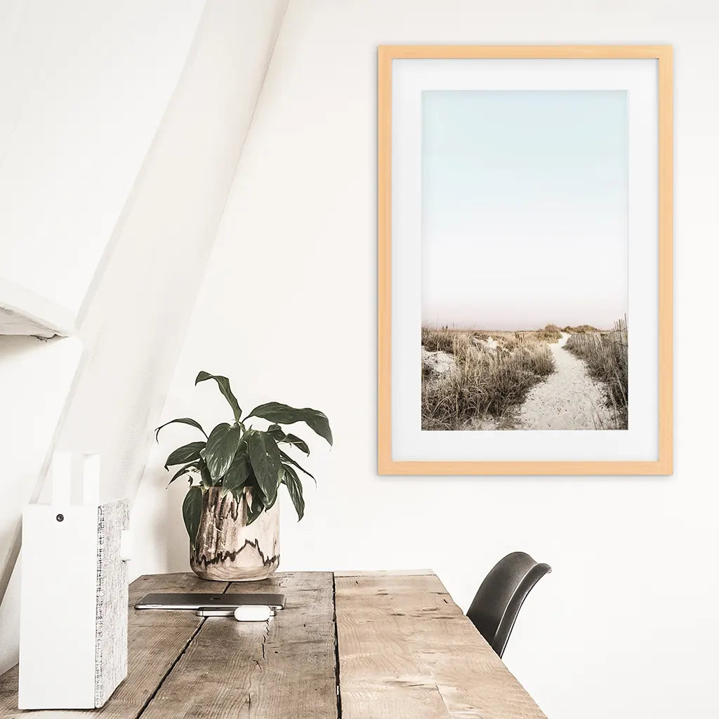 Boho Chic Wandkunstdruck. Sandiger Strandweg, Getrocknetes Gras