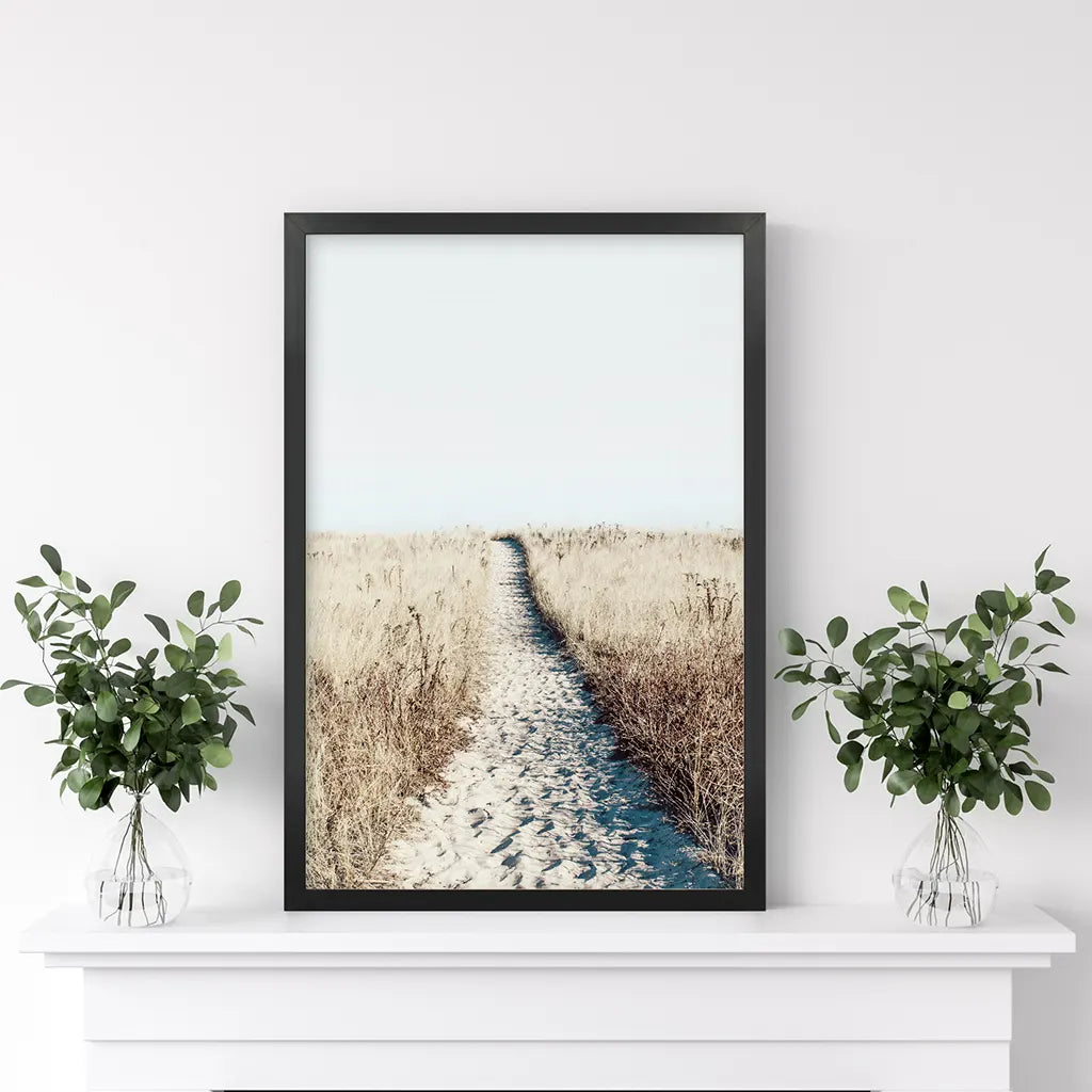Ruhiger Strand Wandbild. Sanddünen, trockenes Gras