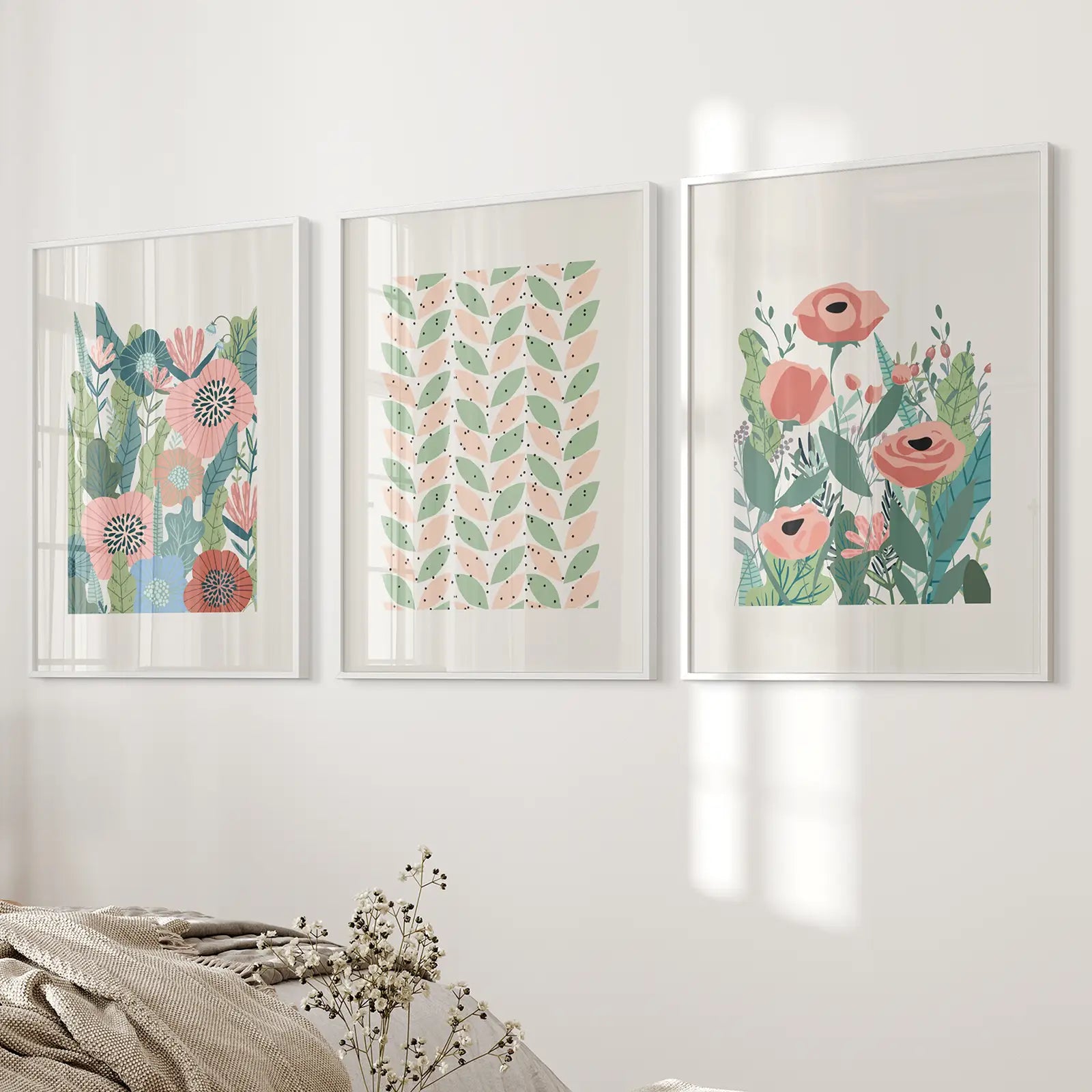 Botanische rosa Mohnblumen Wandkunst Poster Dekoration