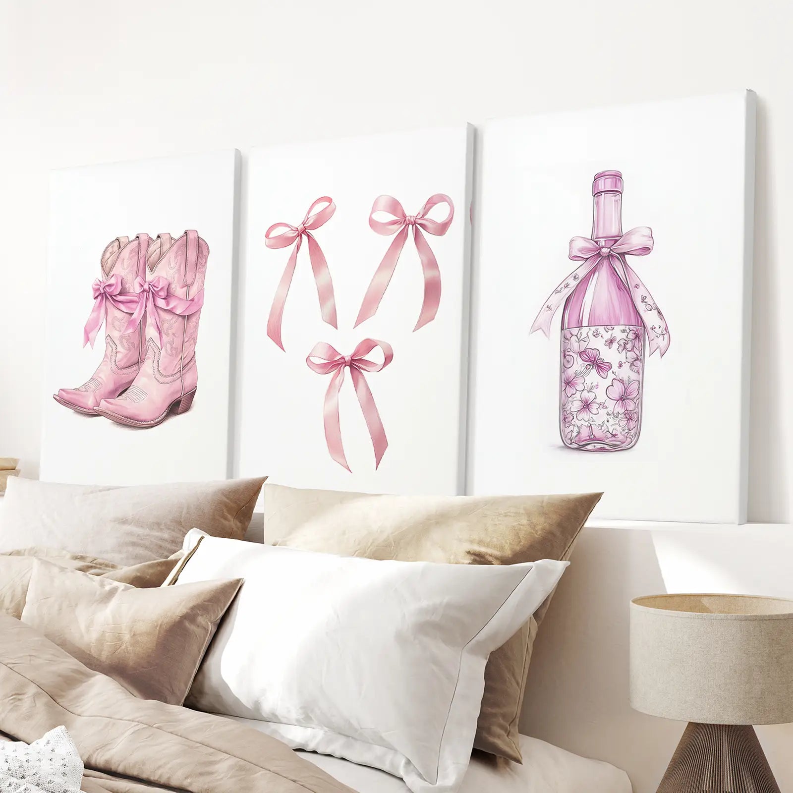 Trendige rosa Wandkunst-Drucke, Preppy Raumdekor-Set