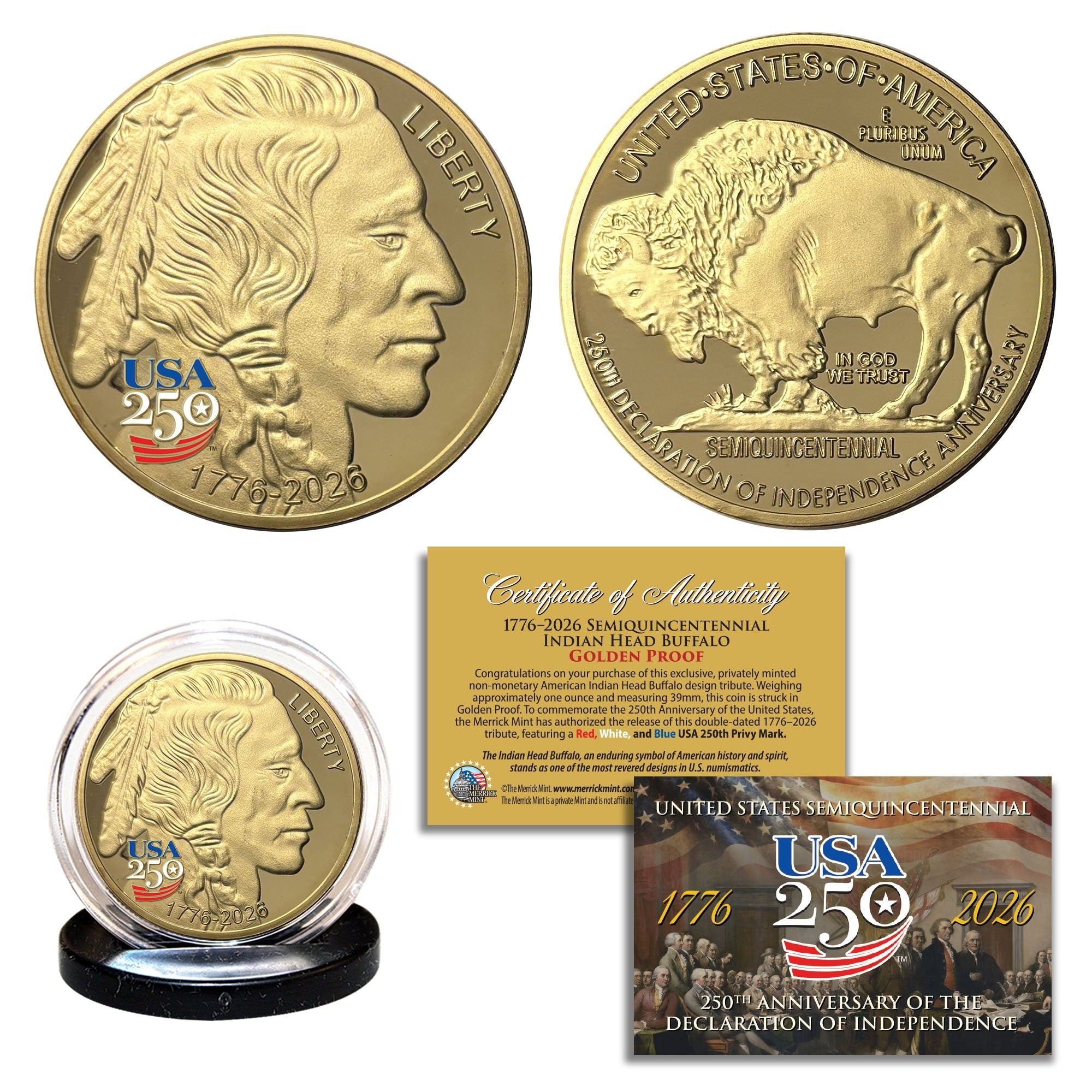 Amerikas 250. Jubiläum Büffel-Indianer Goldmünze Polierte Platte
