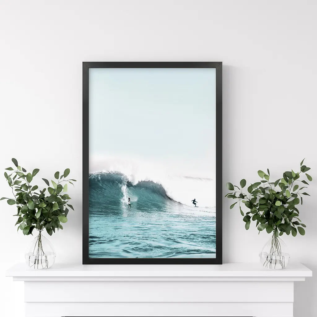 Surfen Wandbild. Surfer auf blauen Wellen