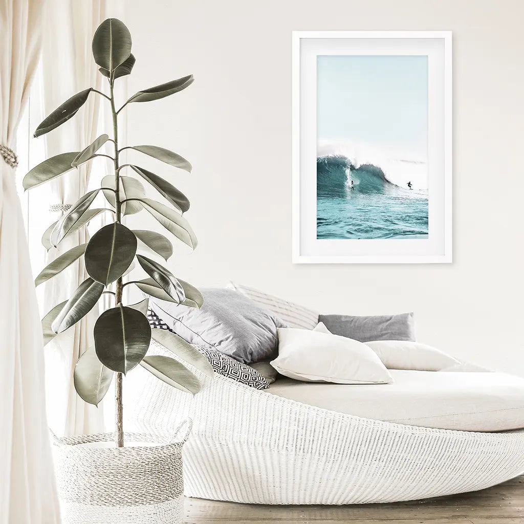 Surfen Wandbild. Surfer auf blauen Wellen