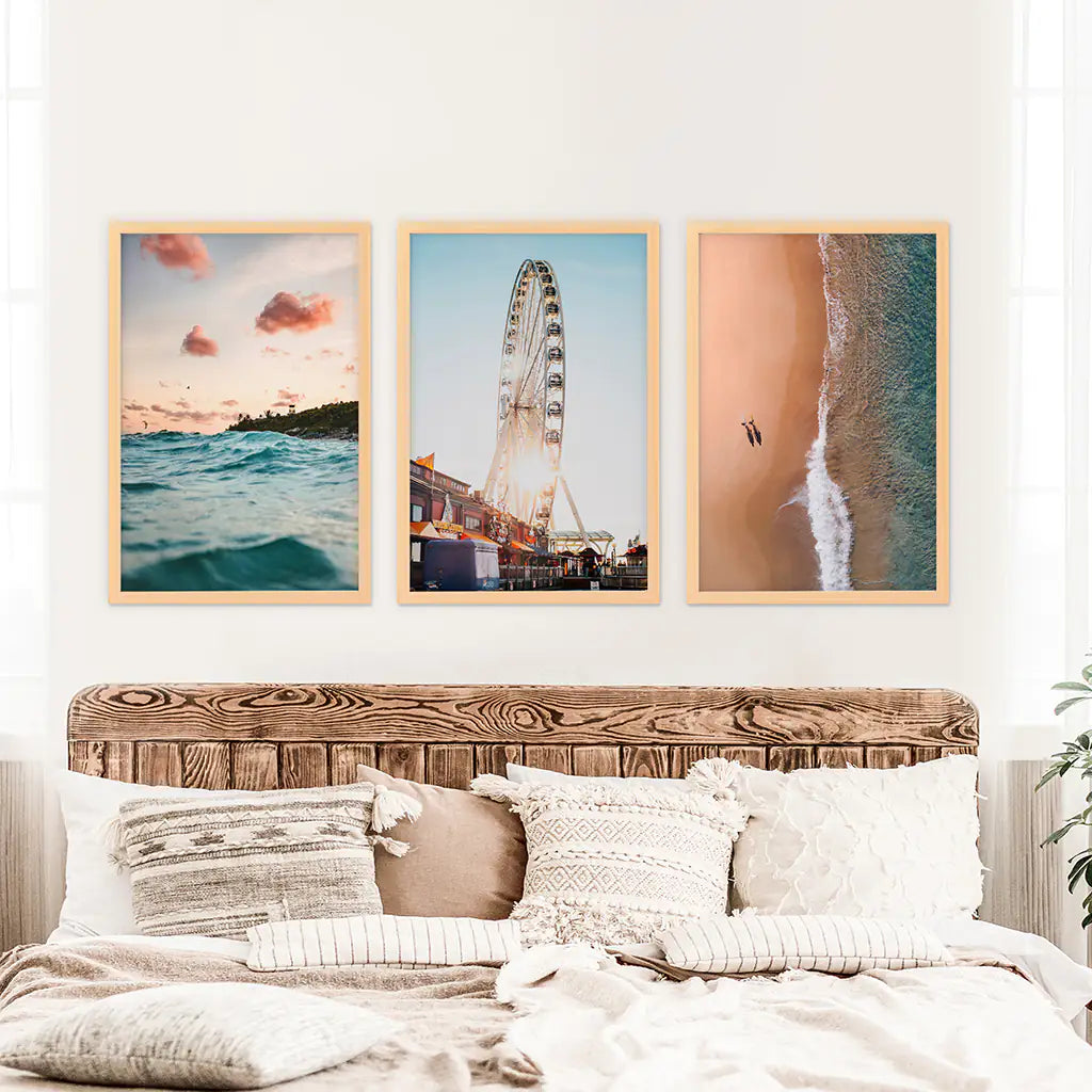 Kalifornien Reise Wandkunstdrucke. Riesenrad, Sonnenuntergang am Meer