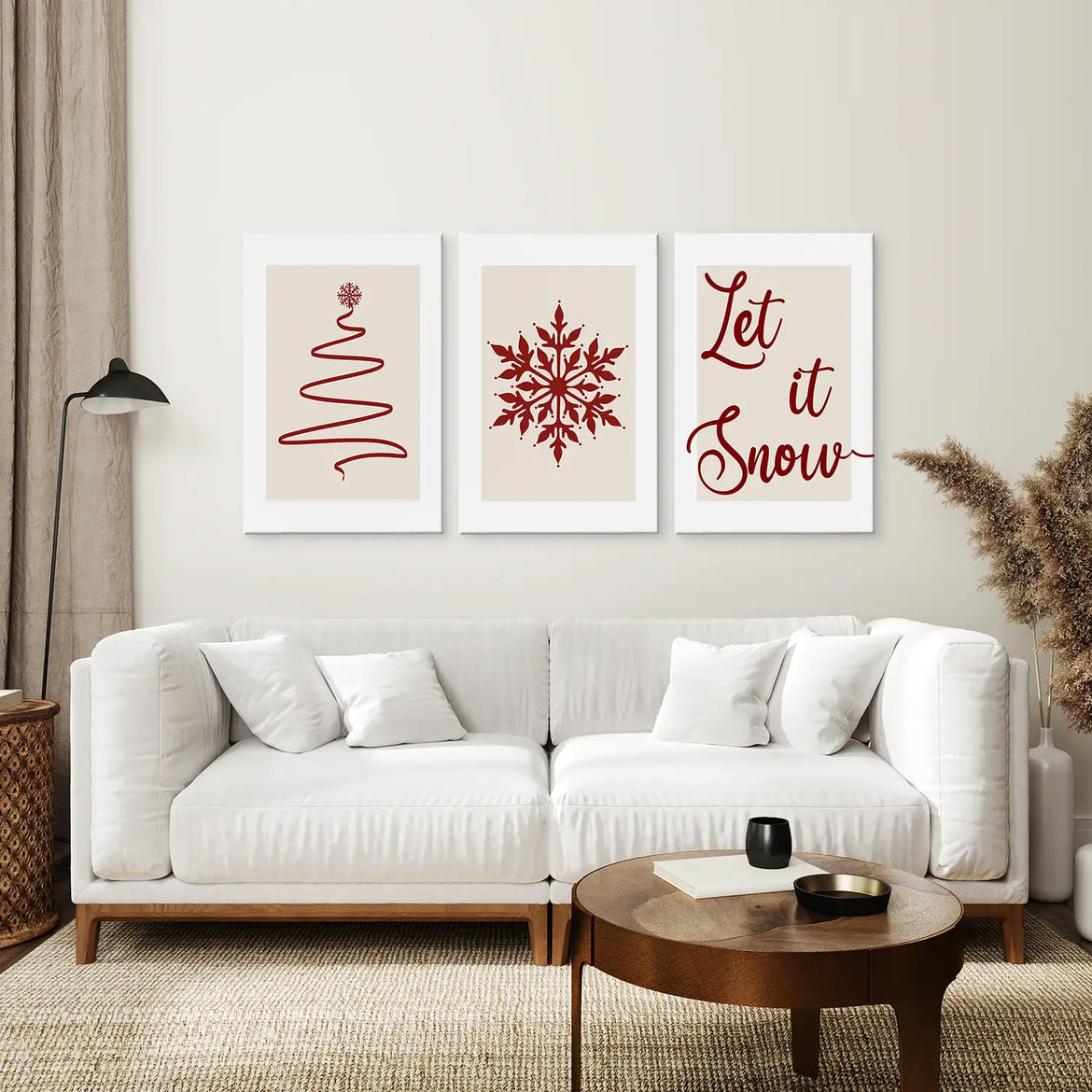 3-teiliges Wandbild Weihnachtsbaum Schneeflocke Poster