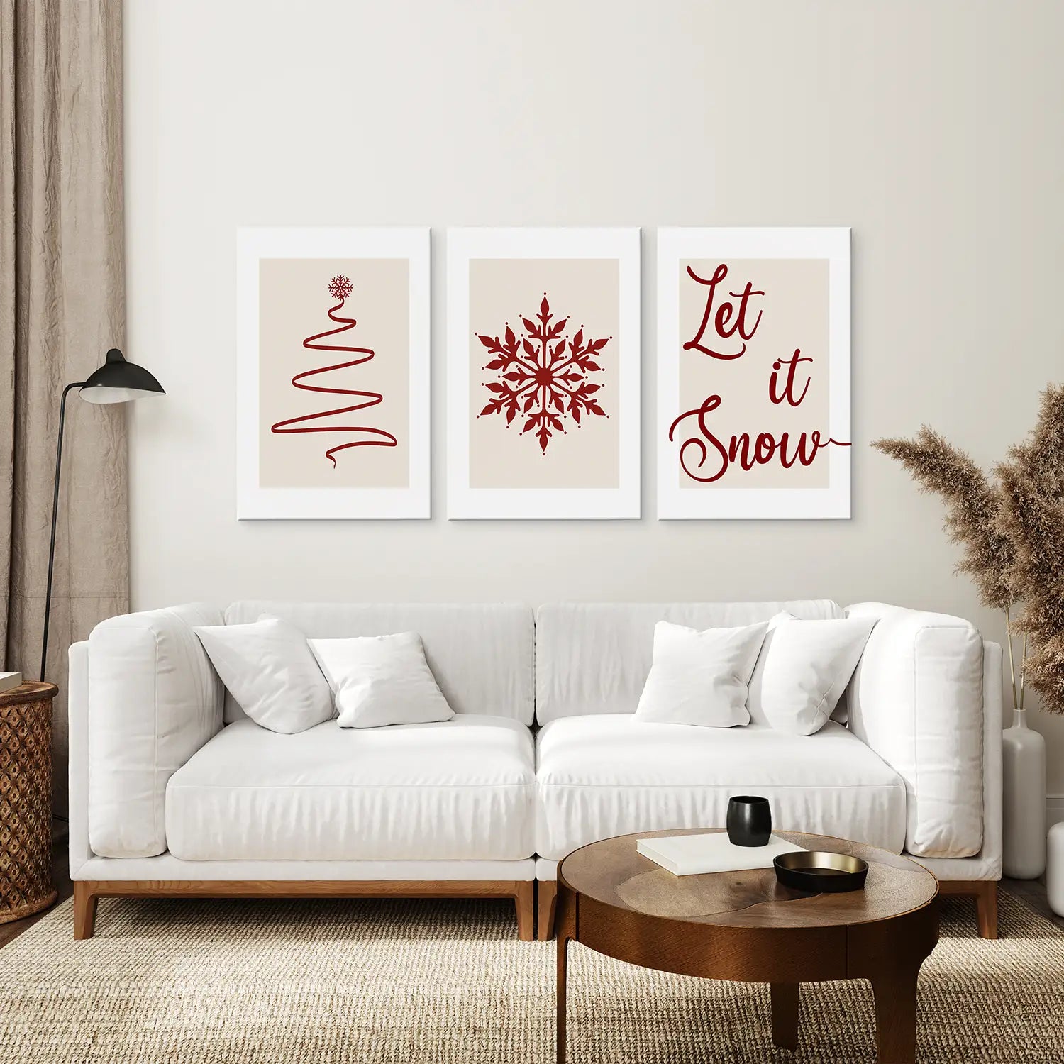 3-teiliges Wandbild Weihnachtsbaum Schneeflocke Poster