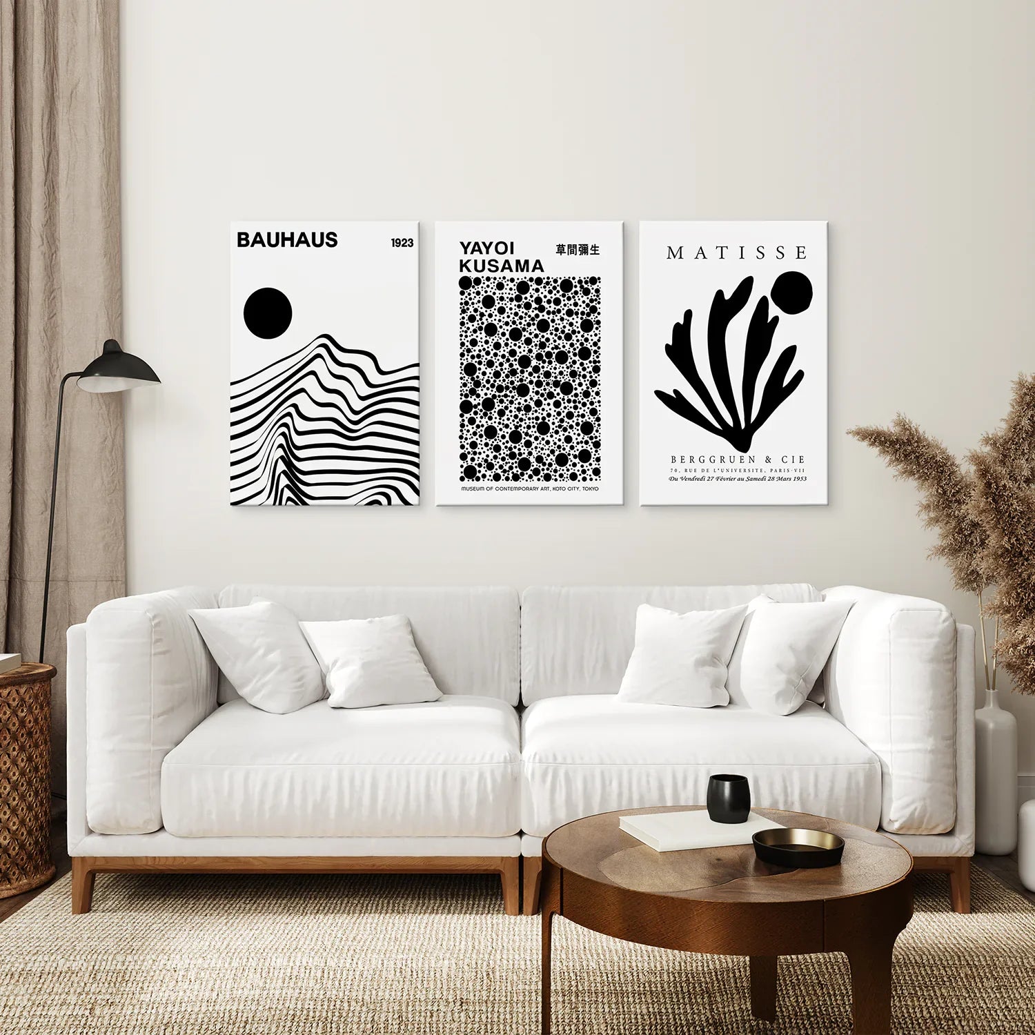 3er Set schwarz-weiße minimalistische Drucke