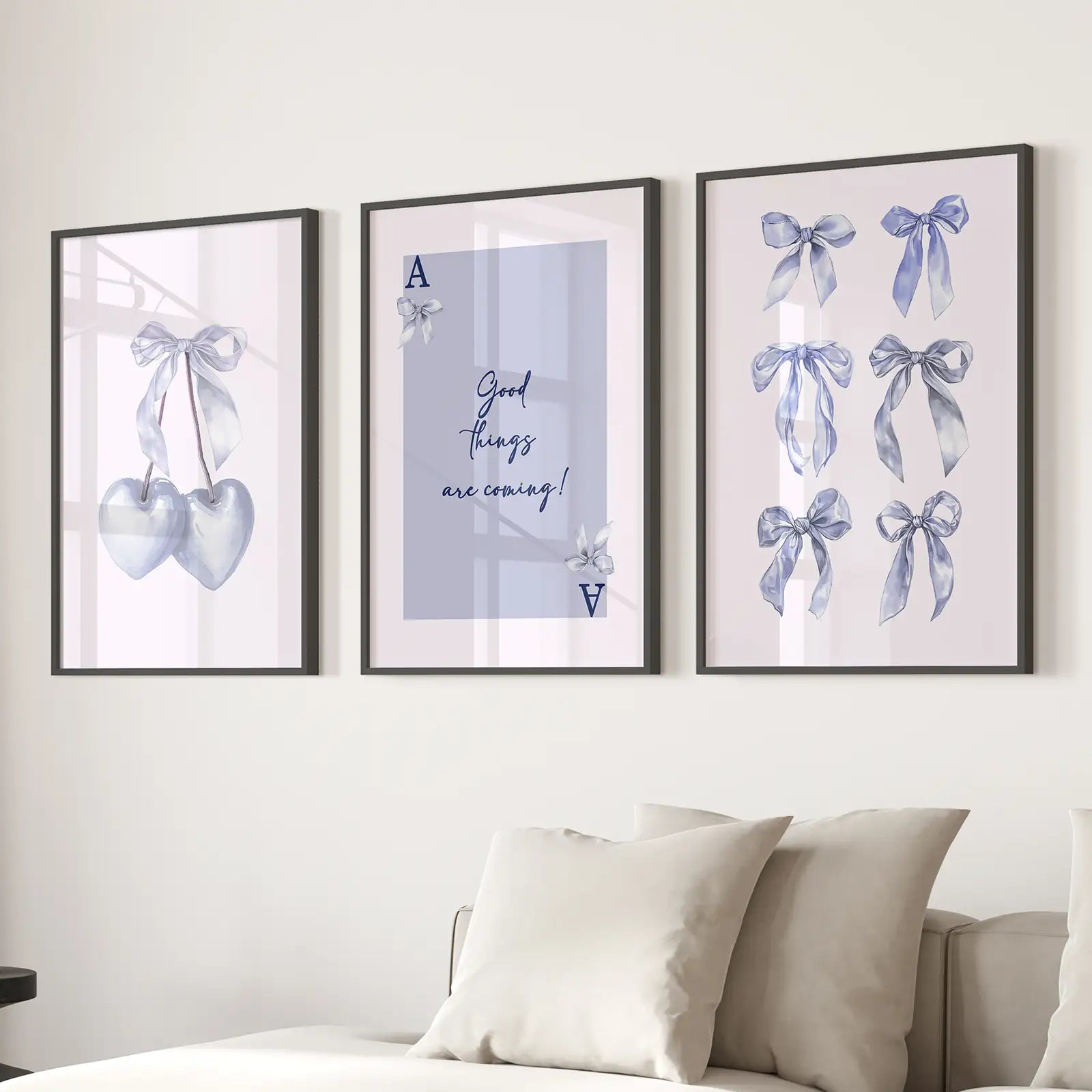 Trendige blaue Schleifen Preppy Poster Girly Deko Kunst Set