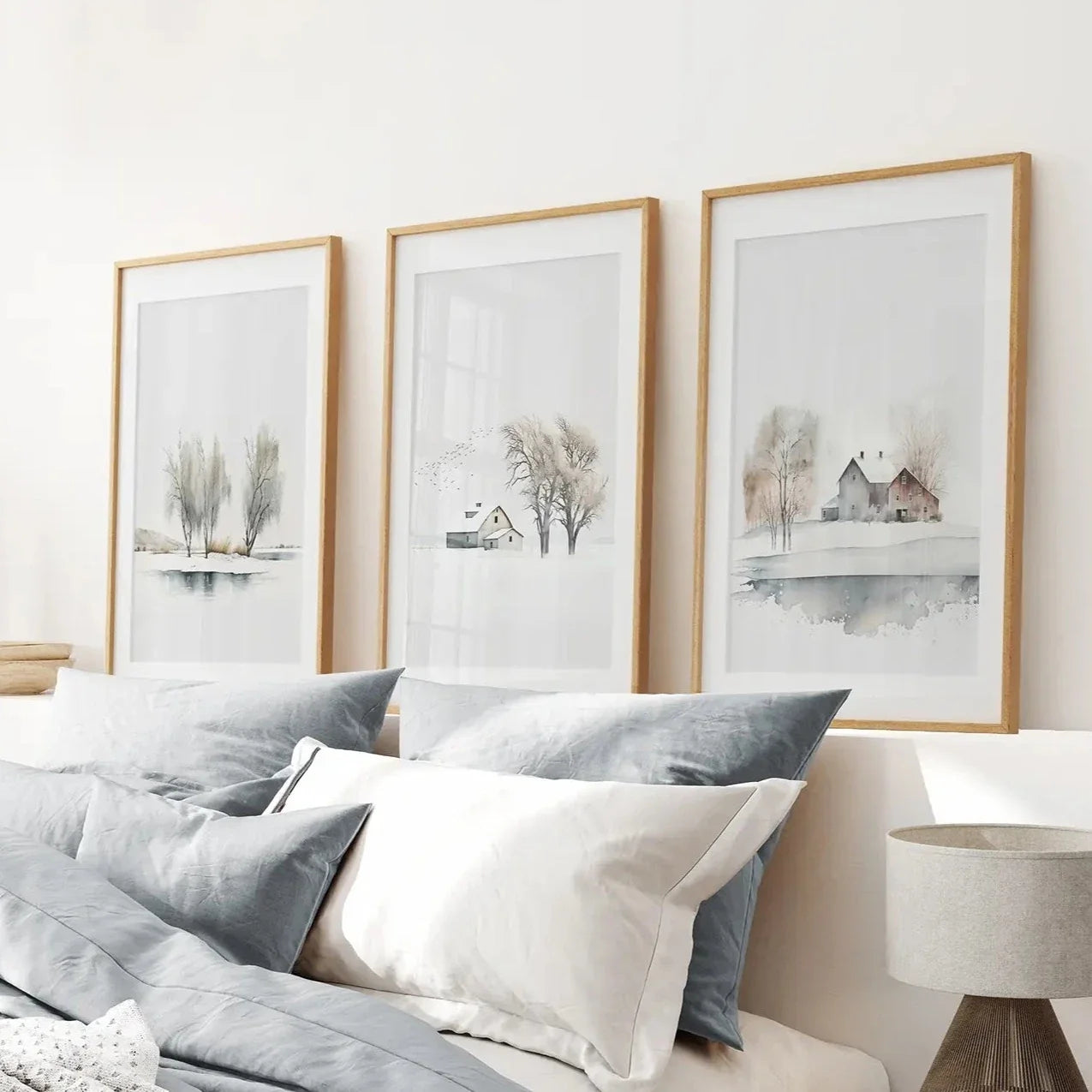 Winter Bauernhof Baum Aquarell Wandkunst Poster Set