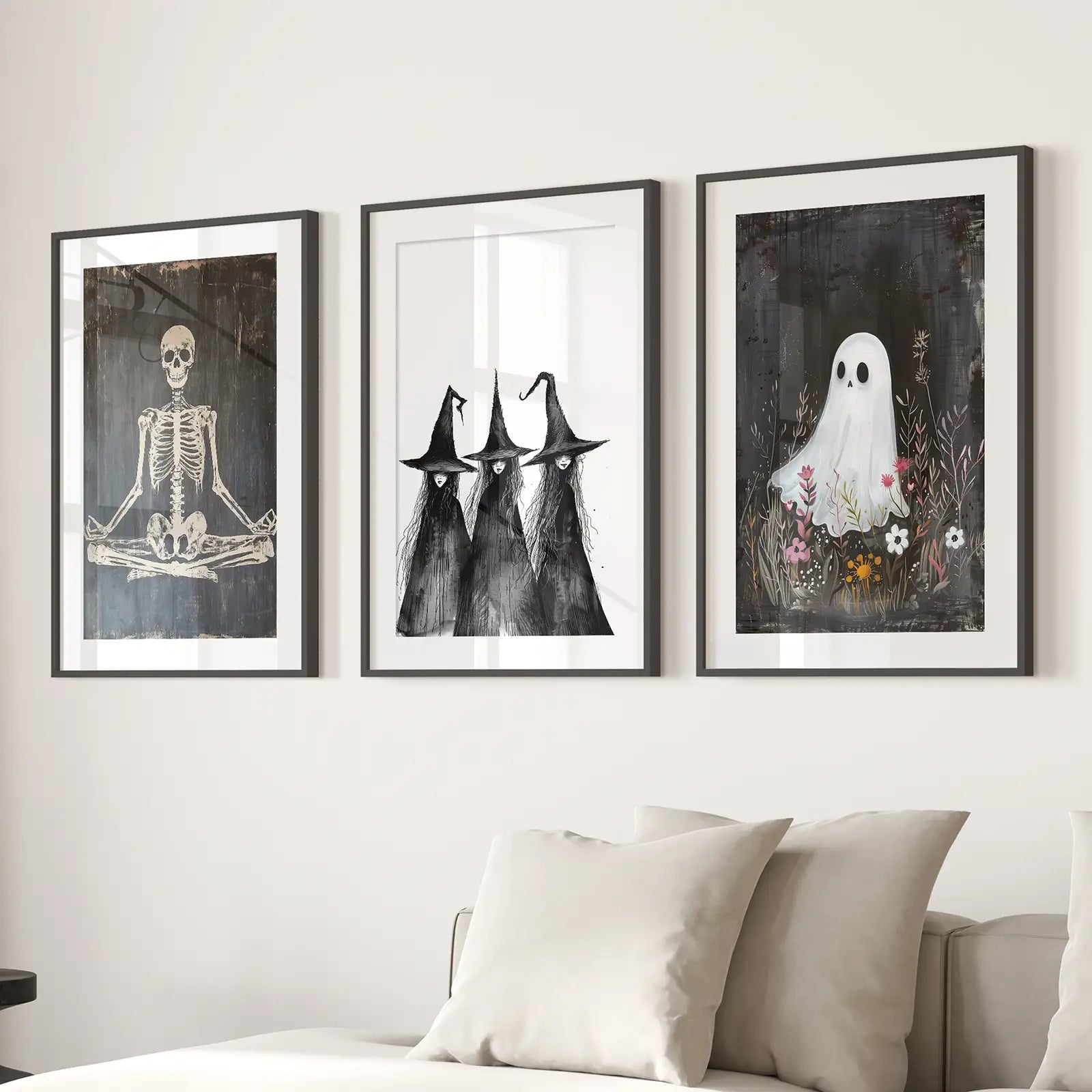 Dunkle Halloween-Hexen-Wandkunst-Dekordruck-Set
