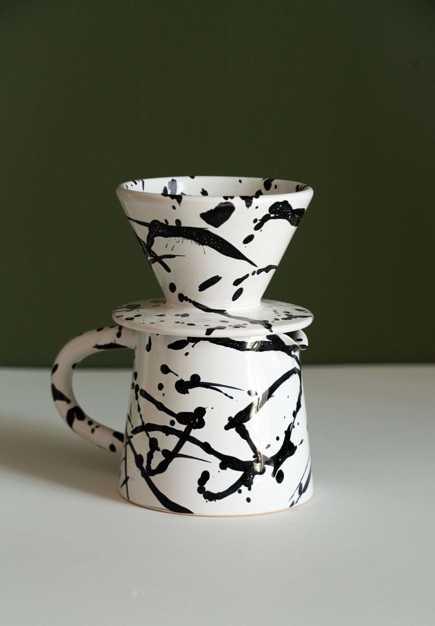 Ceramic Pour Over Coffee Set - Handmade Stoneware Dripper & Pitcher Set