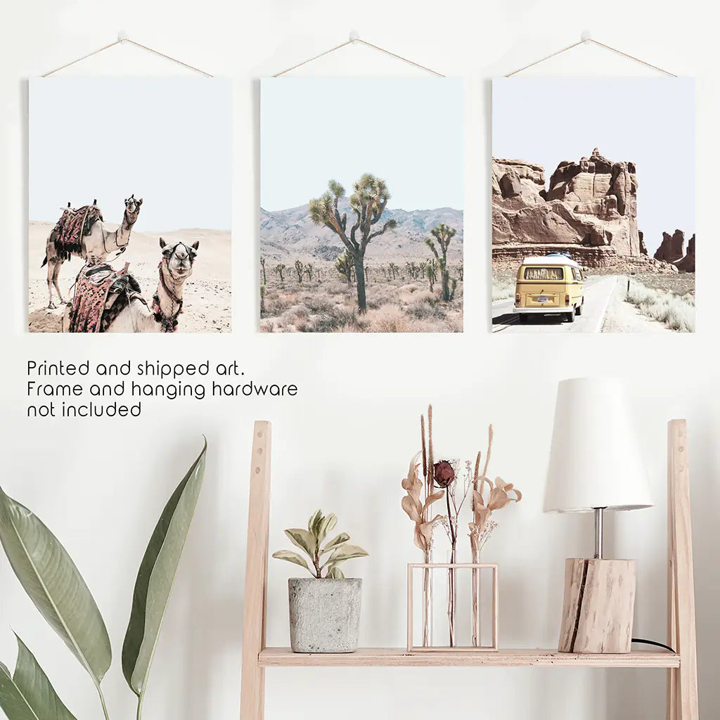 3er Set Southwestern Wüstendrucke. Joshua Tree, Kamel, Van