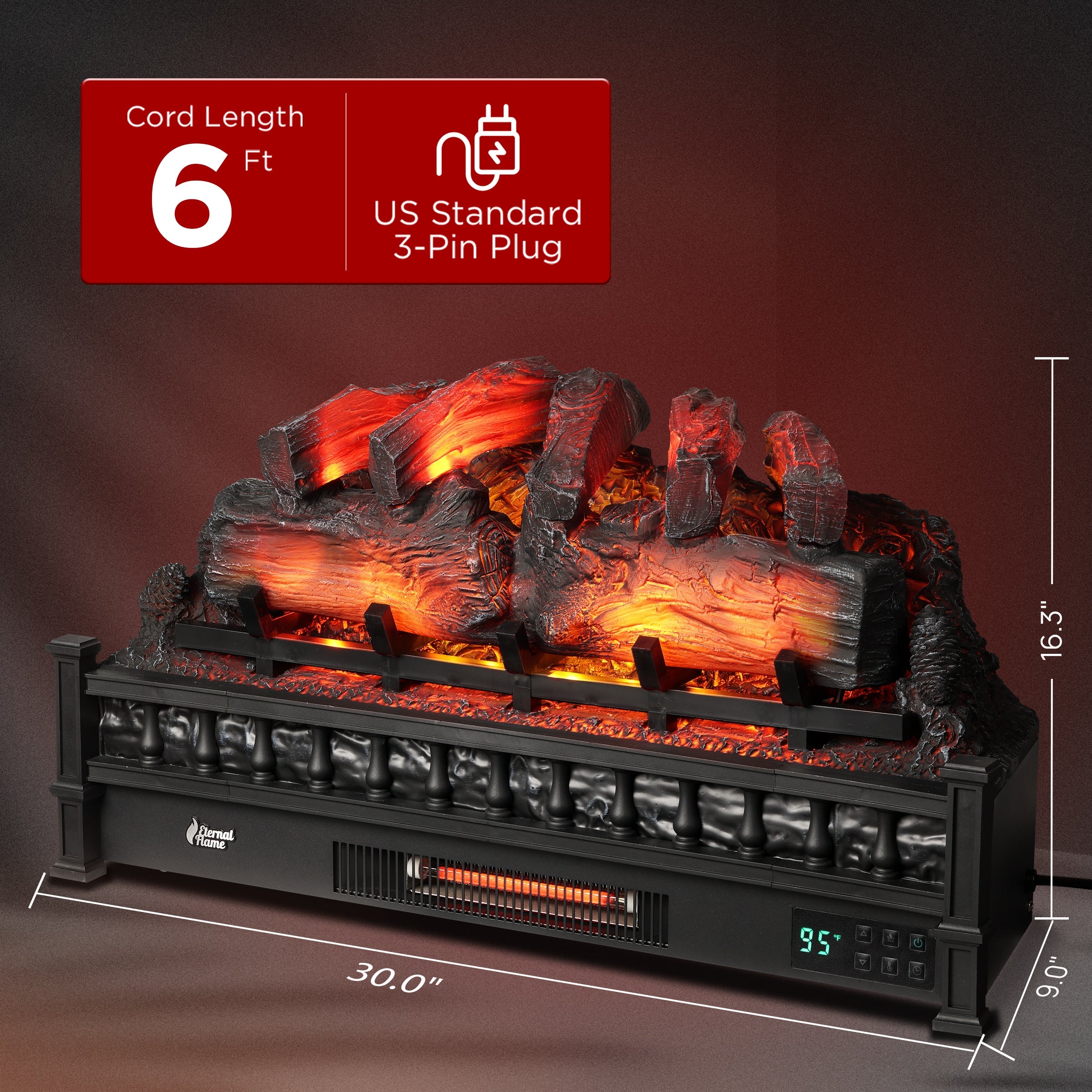 (Offene Verpackung) Eternal Flame EF30-PB Elektrische Kaminholzscheite