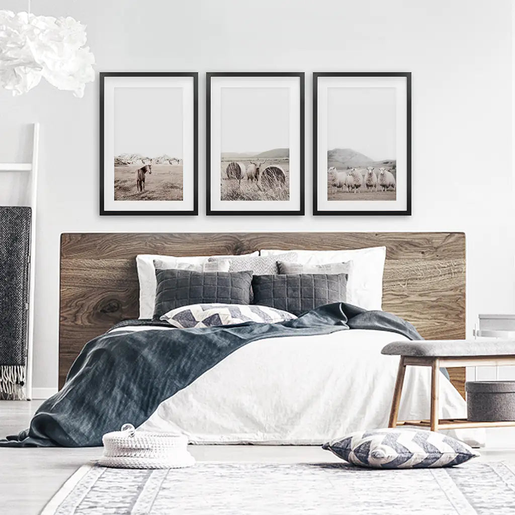 Autumn Farmhouse Wall Art Set. Farm Animals on the Field