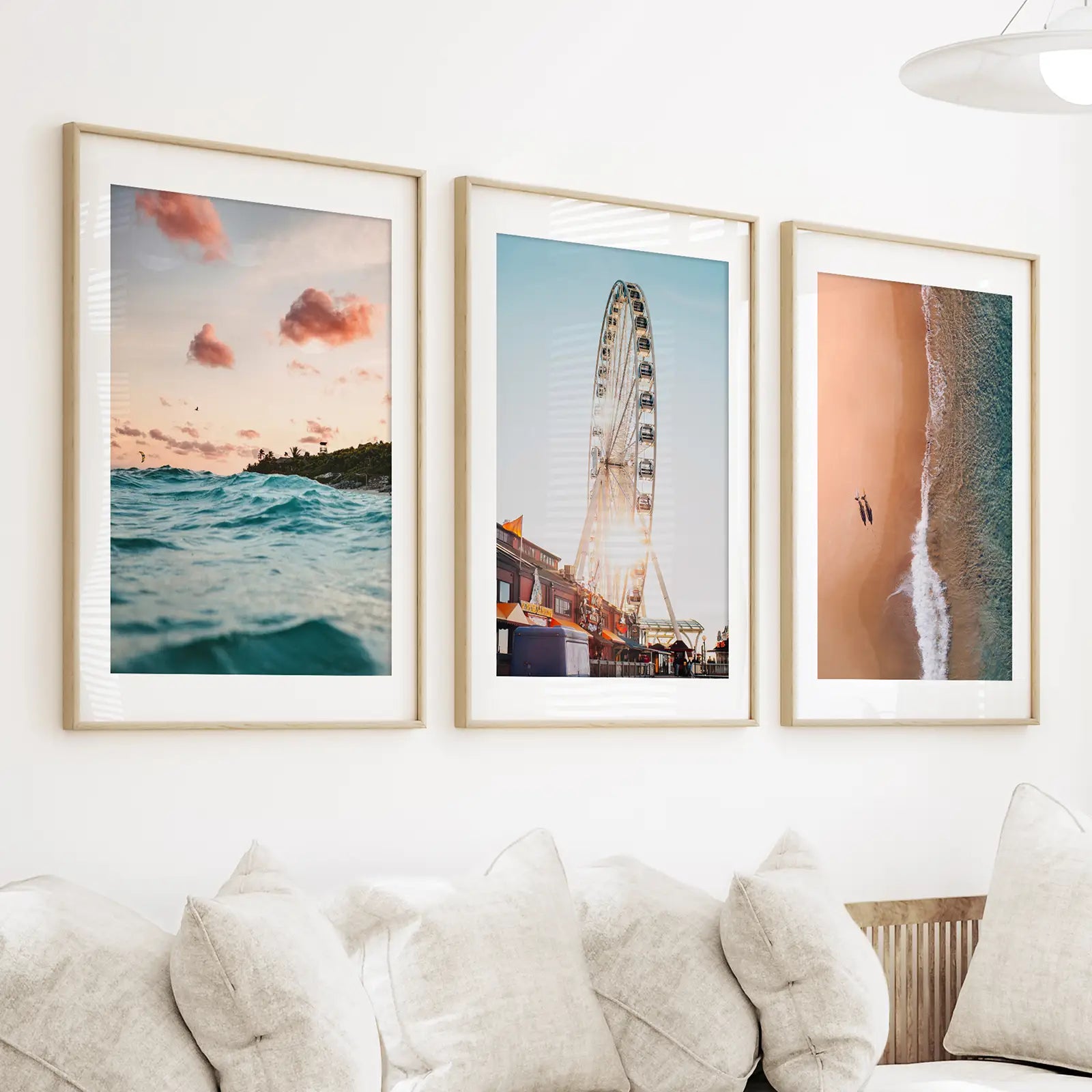 Kalifornien Reise Wandkunstdrucke. Riesenrad, Sonnenuntergang am Meer