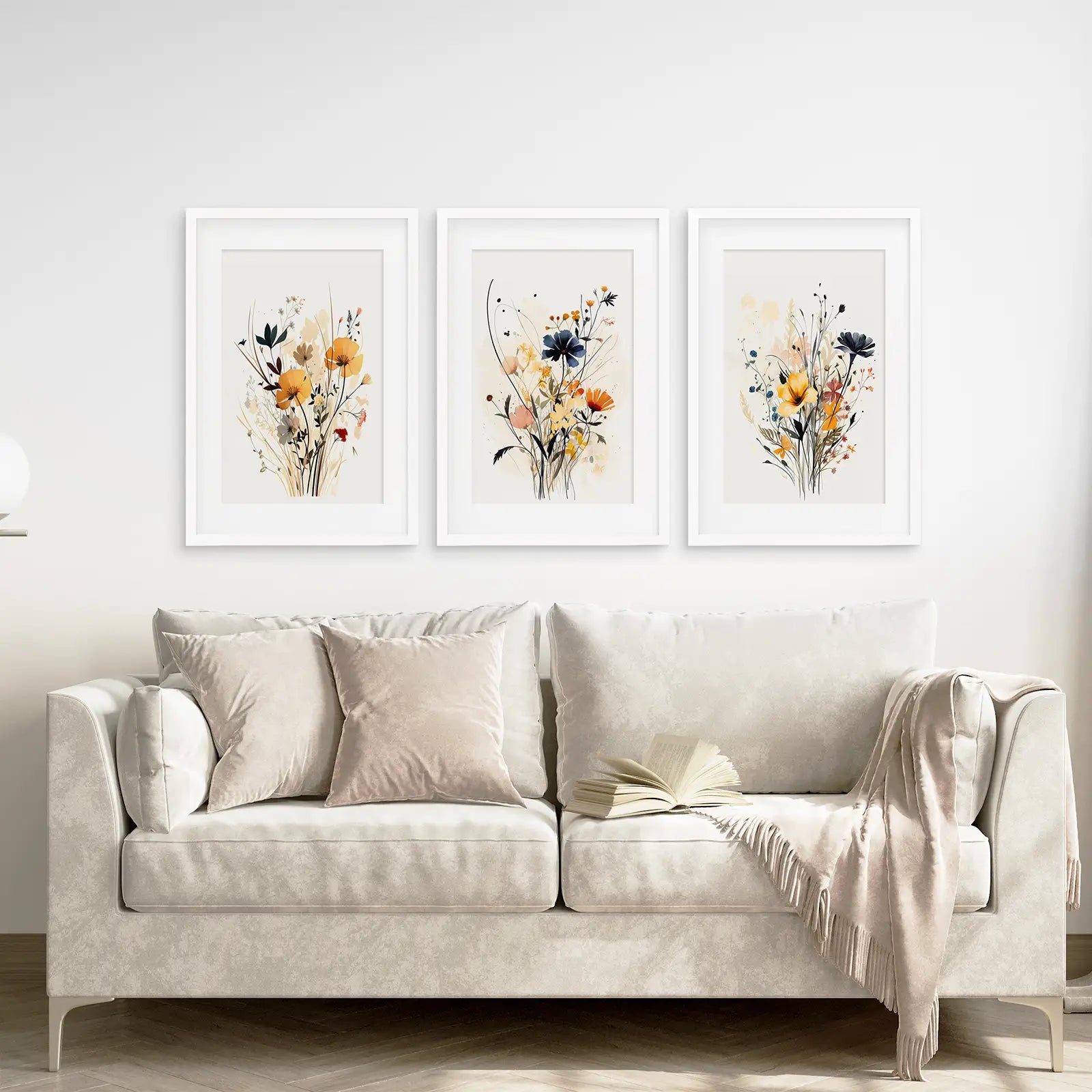 Set Kunstdrucke neutrale Aquarell-Wildblumen