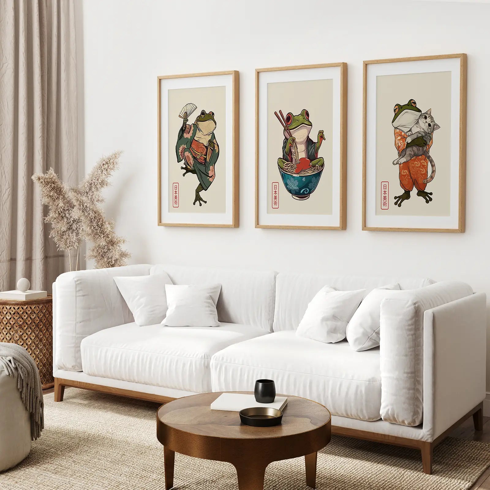 Lustiger Frosch und Katze. Japanische Kunst. Matsumoto Hoji Poster