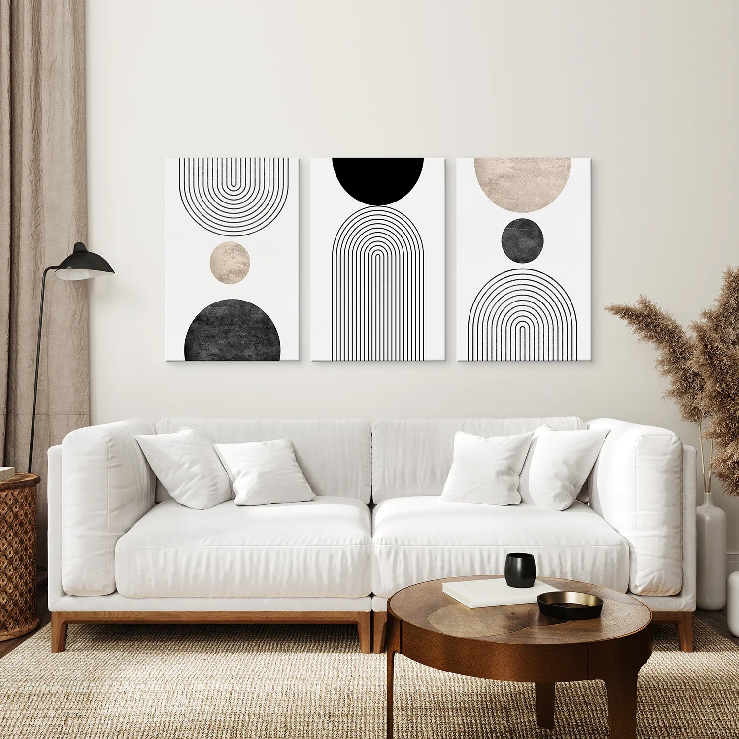 Neutrale Mid-Century Modern Wandkunst | 3er Set