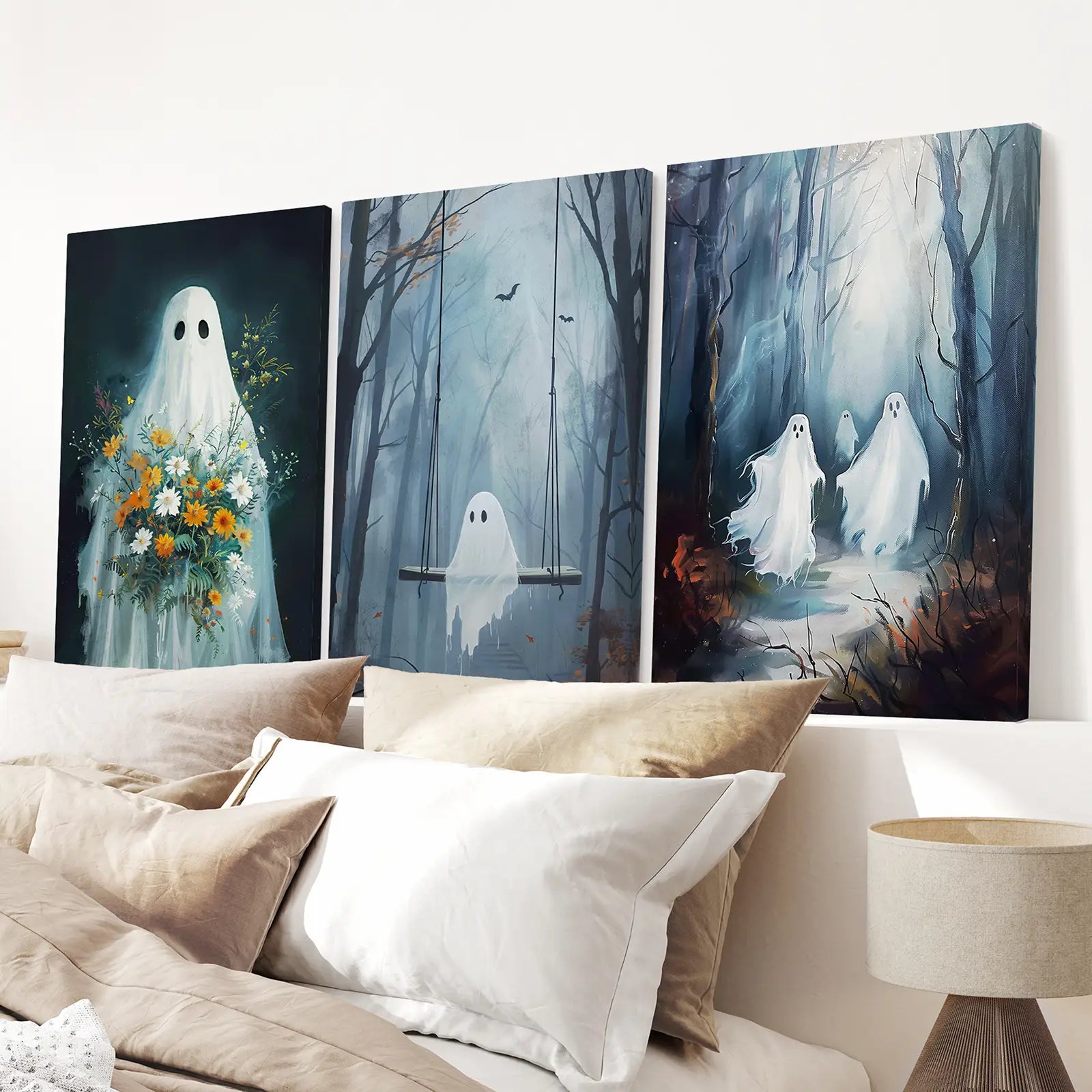 Niedliche Geister Halloween Kunstdruck Gothic Deko Set