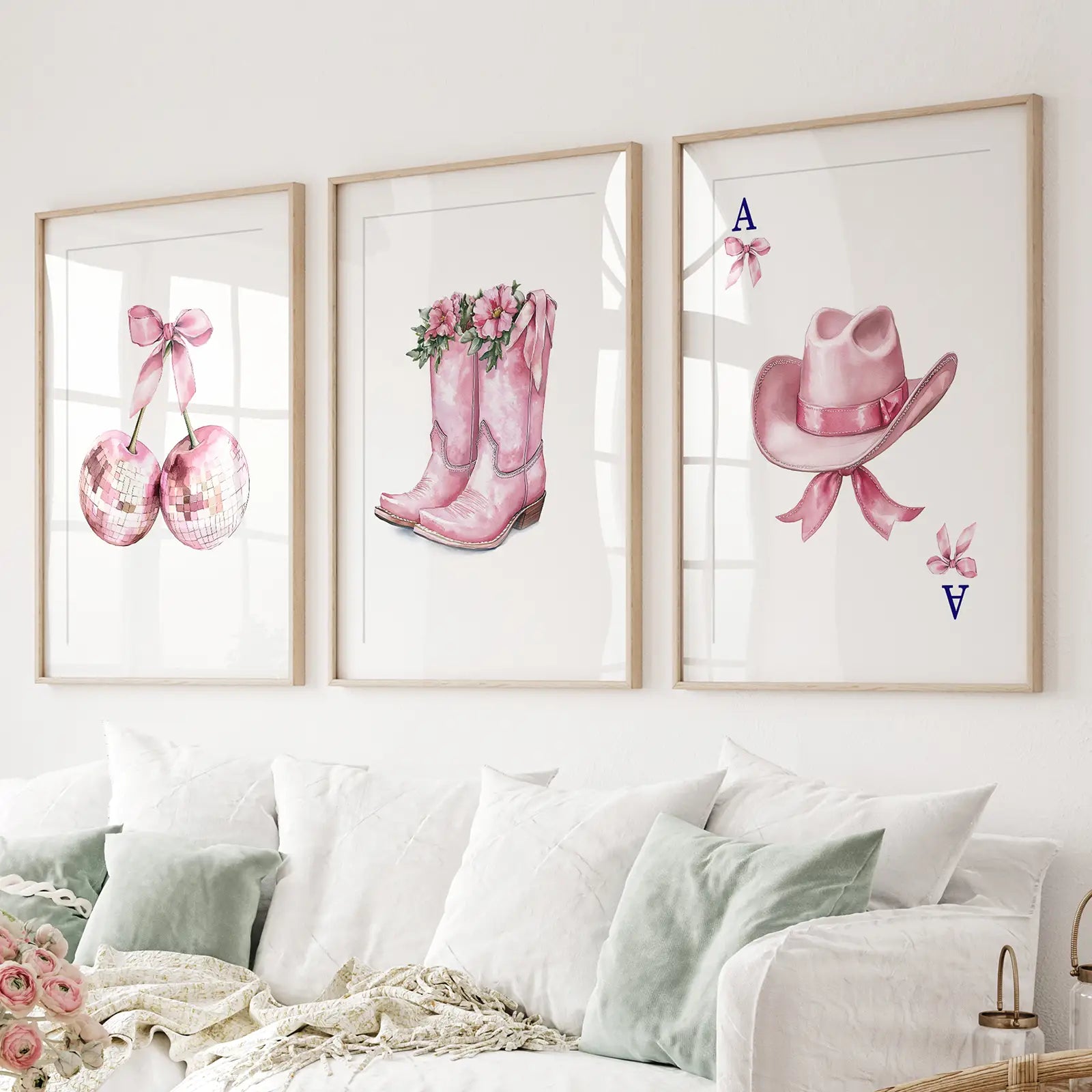 Cowgirl Hut und Stiefel Wandbilder Pinkes Poster-Set