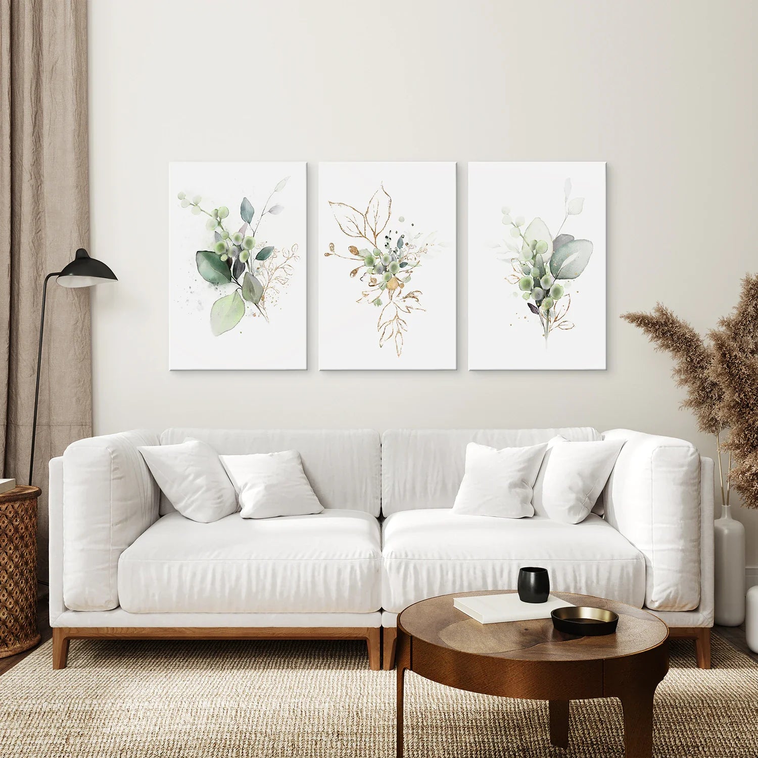 Grünes botanisches Aquarell-Kräuter-Wandbilder-Set aus 3 Drucken